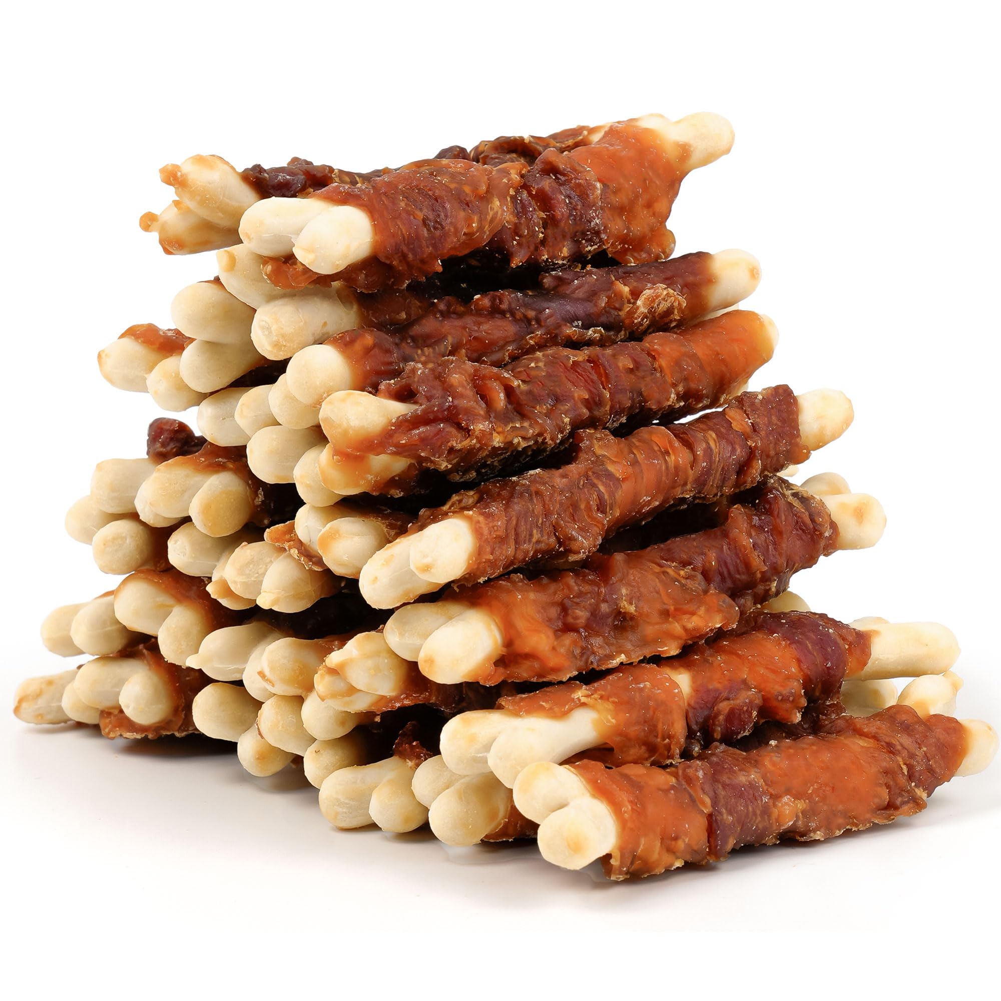 MON2SUN Double Flavor Dog Treats, 4 Inch Chicken and Duck Wrapped Calcium Bones, Rawhide Free Chews for Small Dogs, Teeth Cleani