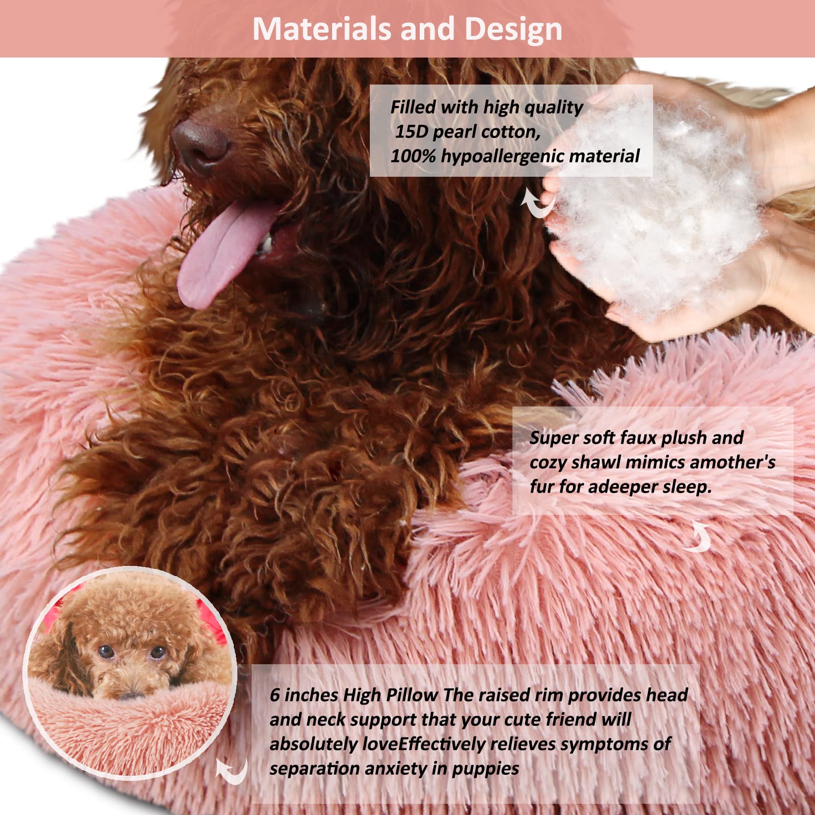Pink Dog Bed For Small Dogs Machine Washable, Calming Bed For Puppy With Anxiety,19 Inch Round Donut Cute Soft Plush Cuddler Gir