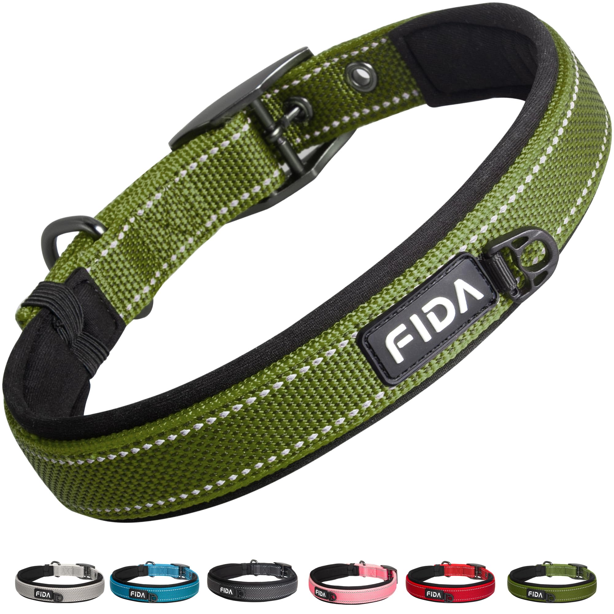Fida Heavy Duty Dog Collar For Large Dogs, Ultra Comfortable Soft Neoprene Padded, Adjustable Reflective Nylon Pet Collar With D