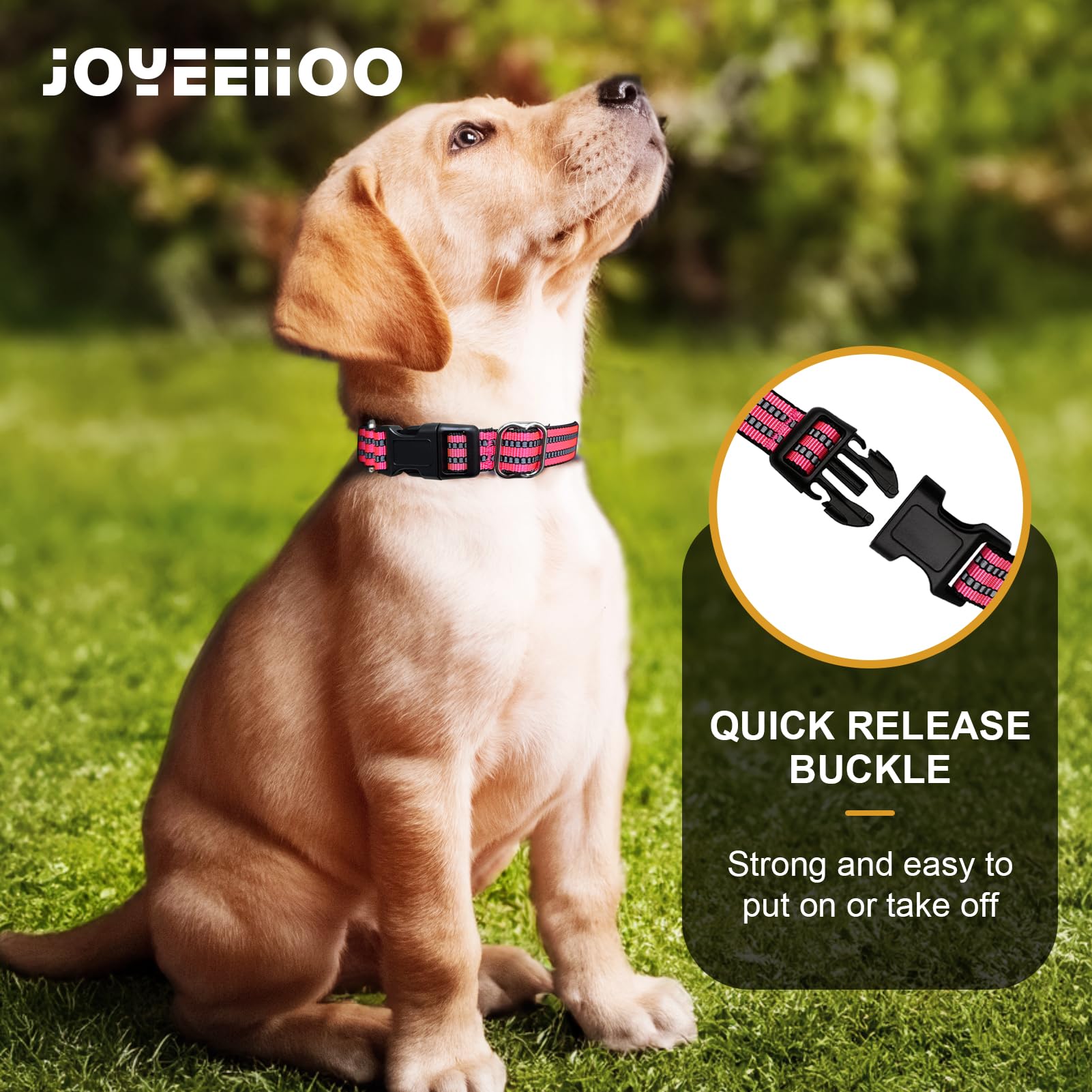 Joyeeiioo Martingale Dog Collar, Adjustable Nylon Reflective Collar With Quick Release Buckle (Hot Pink, Extra Large)