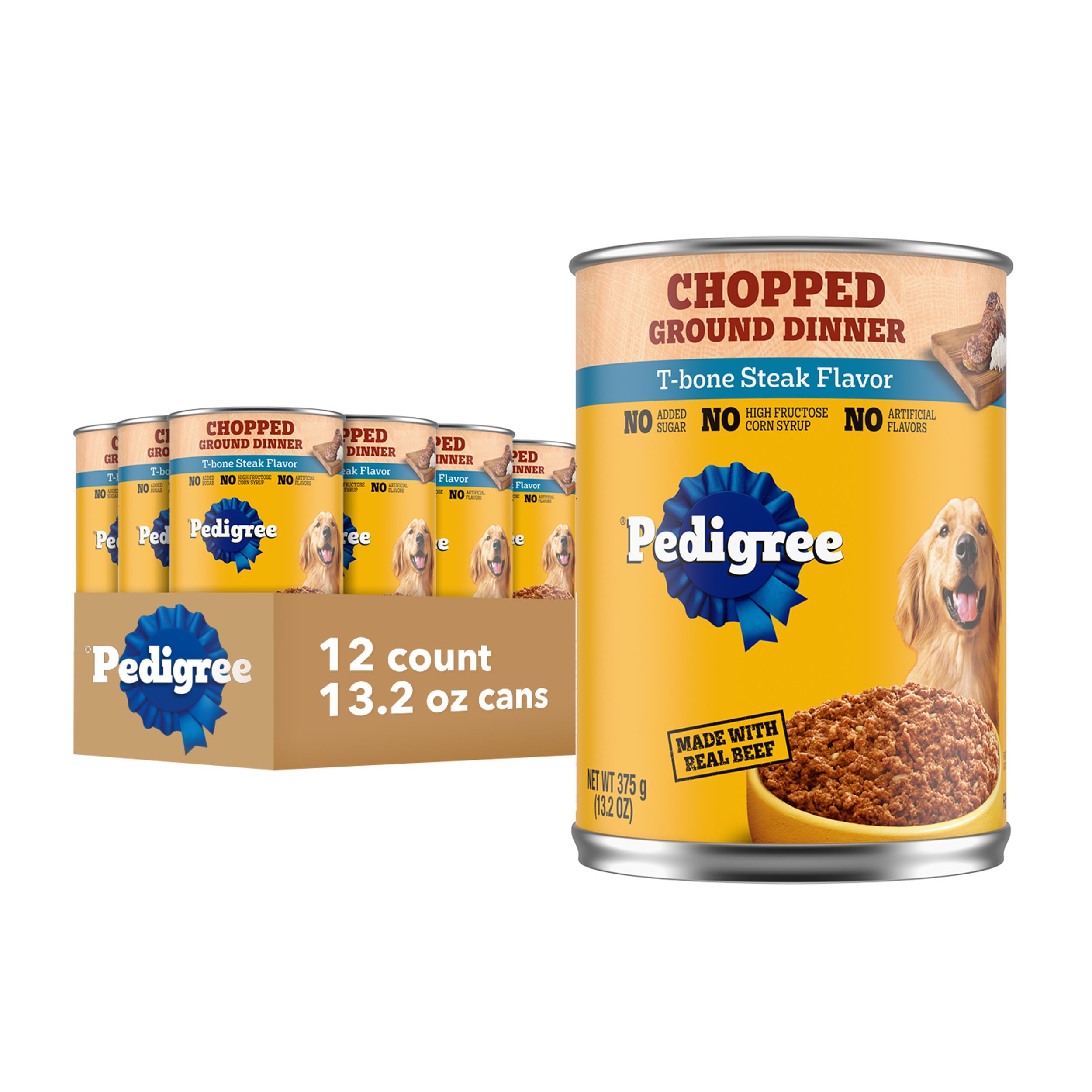PEDIGREE Chopped Ground Dinner T-bone Steak Flavor Wet Dog Food 13.2 Ounces (Pack of 12)