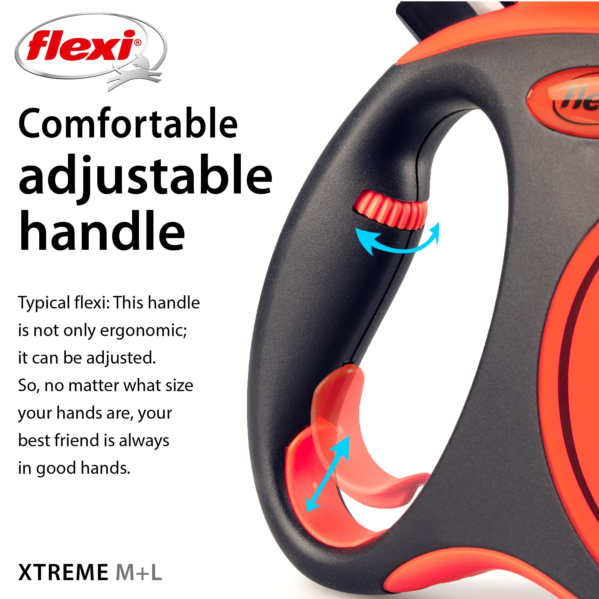 FLEXI Xtreme Retractable Dog Leash - Large 26 ft, Orange/Black, Tangle-Free, One-Handed Brake, Nylon, Model XT33T8.250.OR