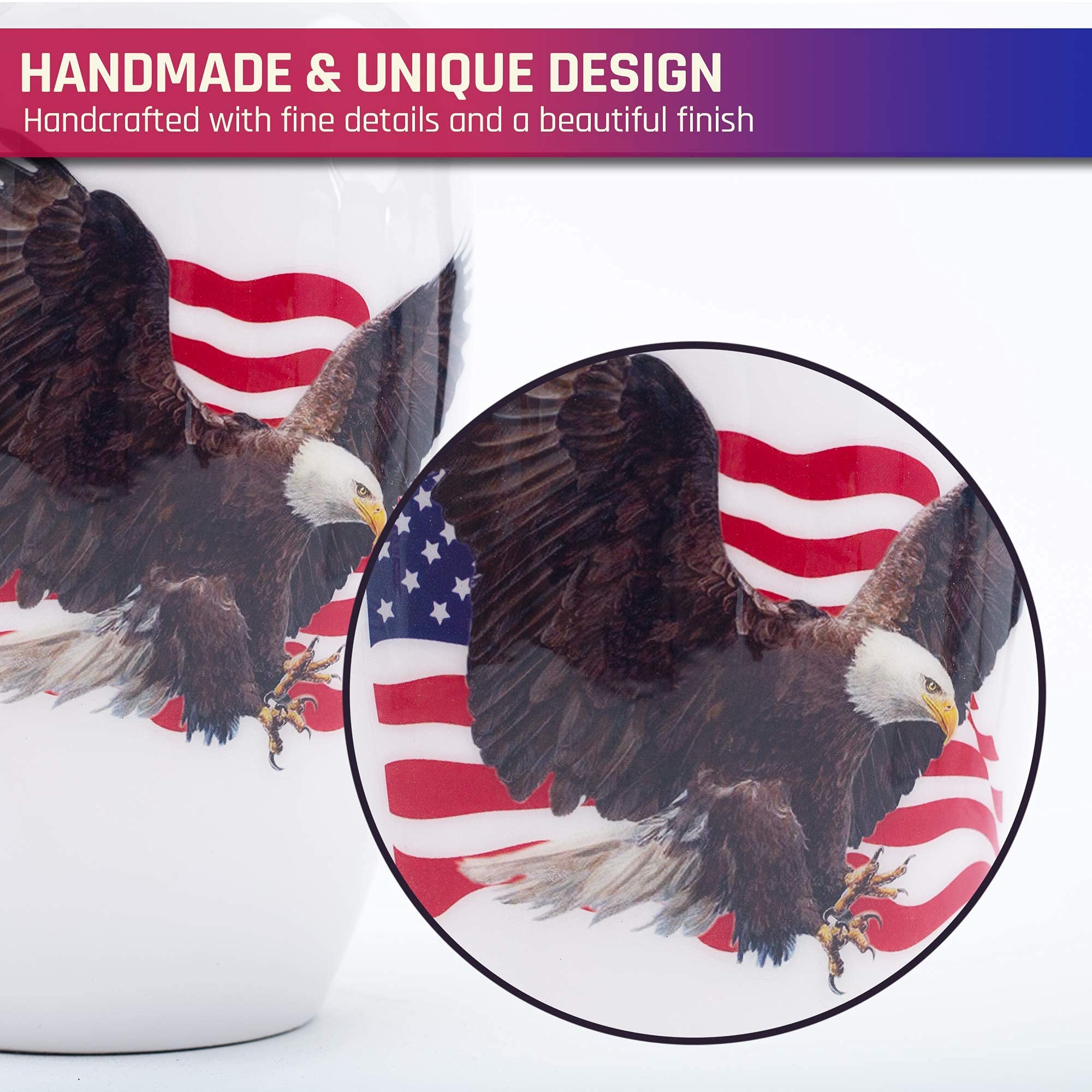 Bold & Divine Bald Eagle With Flag Cremation Urn | Human Ashes Adult Memorial Urn, Burial, Funeral Cremation Urns | 200 Cubic In