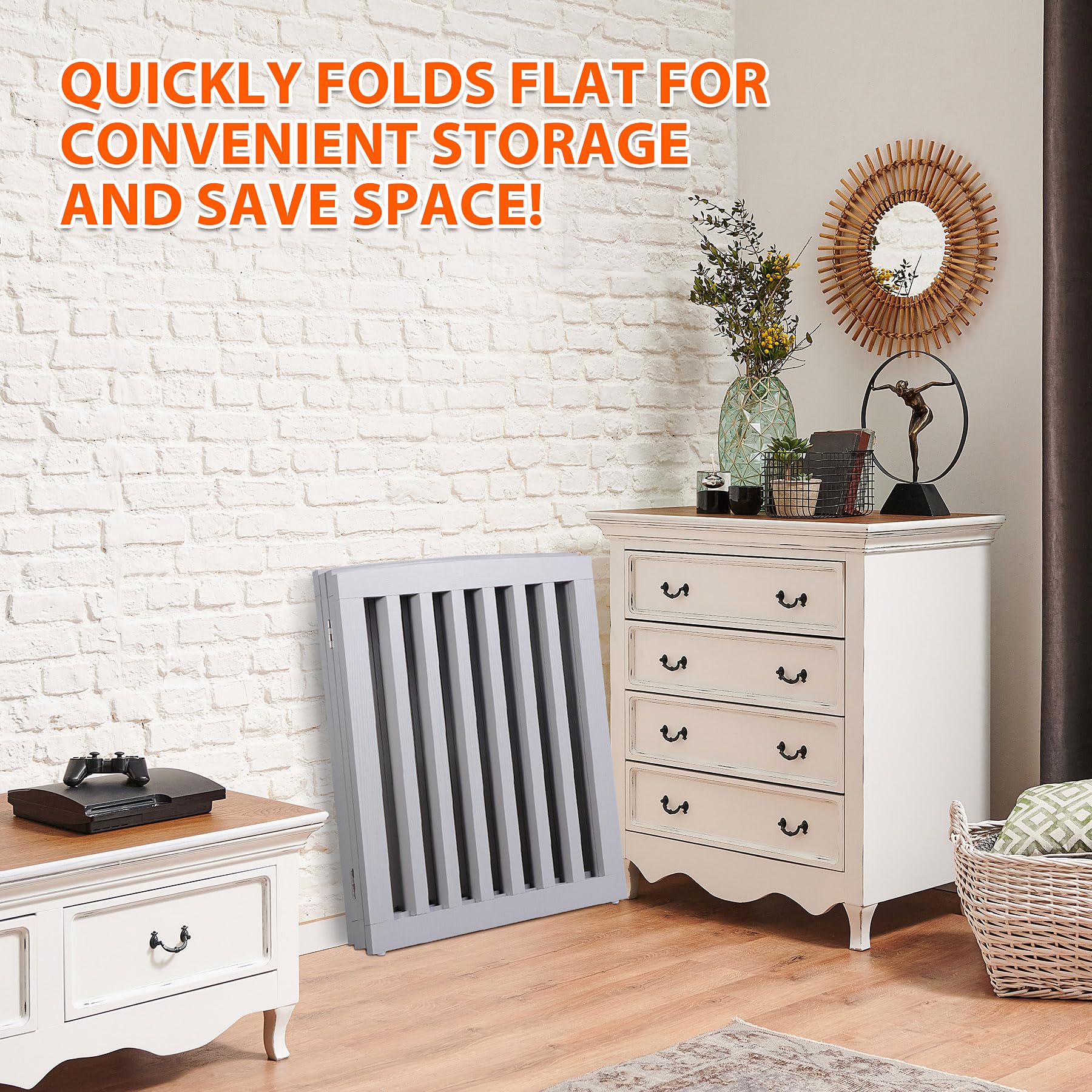 Dog Gate Pet Gate For House, Stairs, Hallways, Doorways 82X24 Inch 4 Panels Foldable Dog Fence For Indoor Extra Wide Wooden