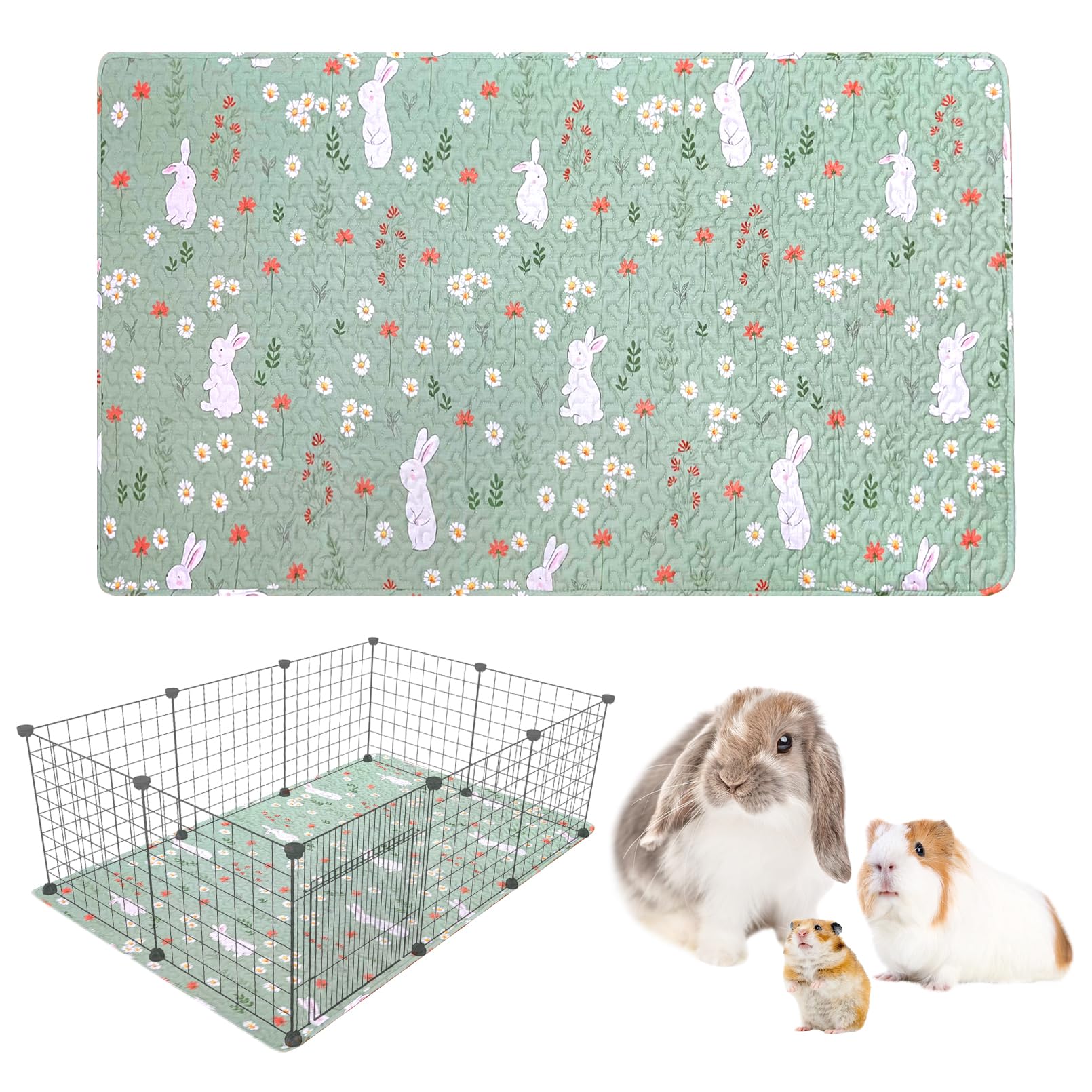 kathson 59 L x 27.5 W Rabbit Cage Liners Washable Rabbit Floor Mat Reusable Bunny Rug Super Absorbent Guinea Pig Carpet Anti-Slip for Hamsters Ferrets Hedgehog Chinchilla All Small Animals