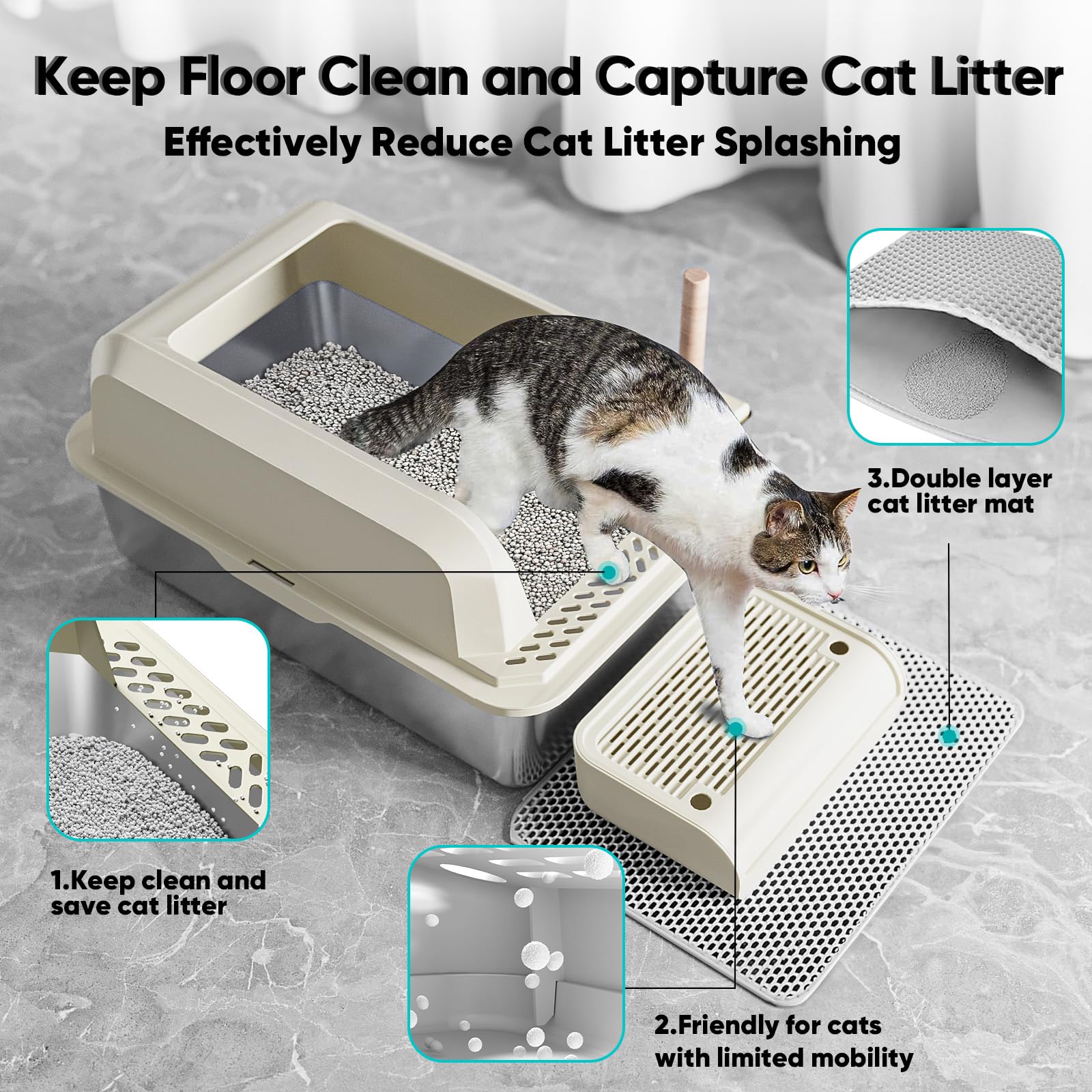 Furkid Stainless Steel Cat Litter Box With Lid, Xl Large Litter Box For Big Cats, Enclosed Kitty Litter Pan With High Sides, Ant