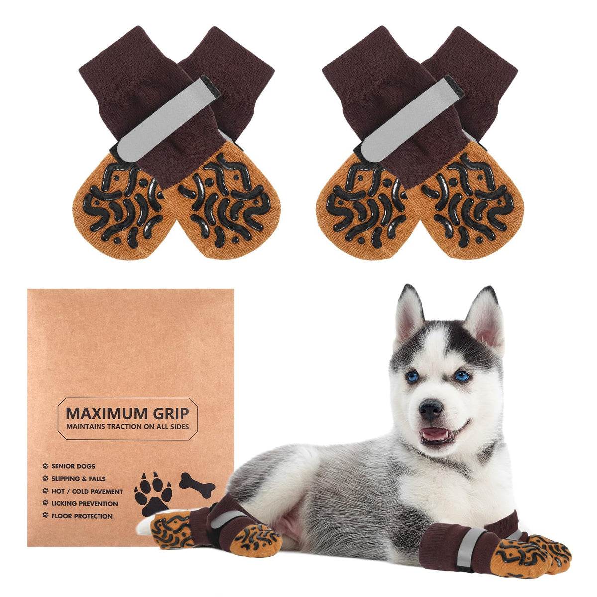 2 Pairs Of Dog Socks To Prevent Licking Paws, Double Sides Non-Slip Dog Boots & Paw Protectors, Paw Socks With Grippers For Seni
