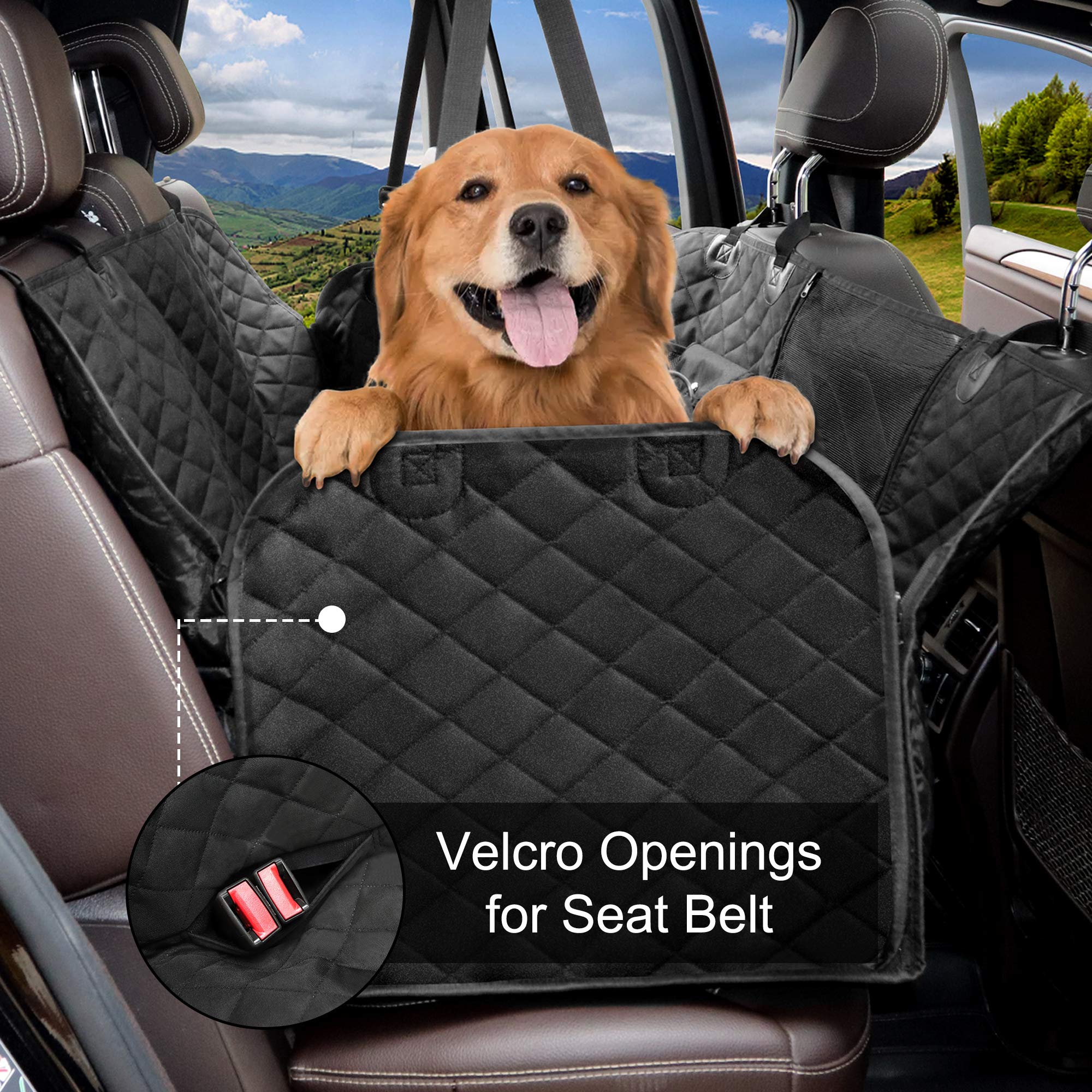 Femuar Dog Car Seat Cover with Storage Pockets Mesh Visual Window, Waterproof Nonslip , Heavy Duty Scratchproof Pet Dog Back Sea