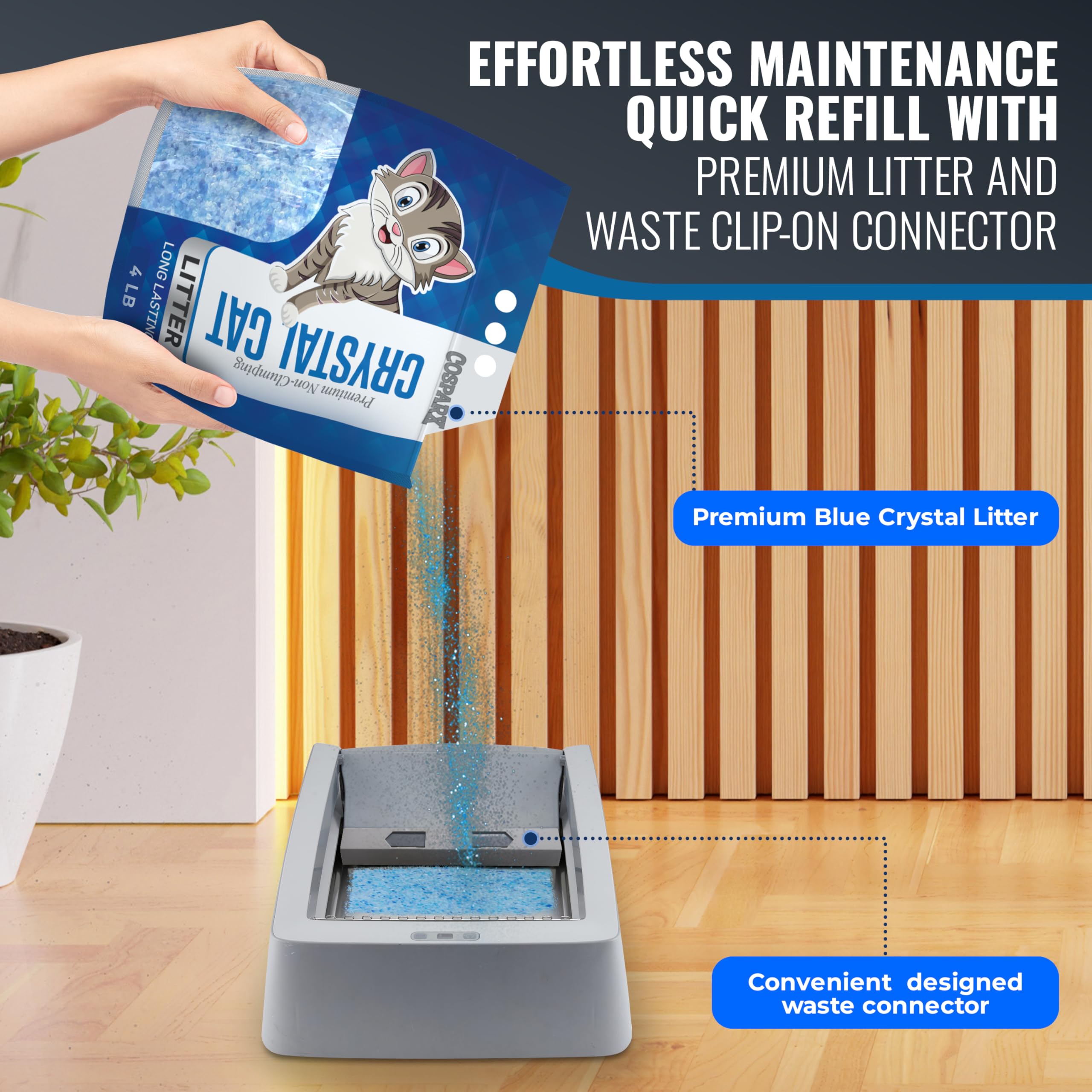 Stainless Steel Litter Tray Compatible With Pet Safe Litter Box, Upgraded Waste Extender, Included With 4Lb Crystal Cat Litter,