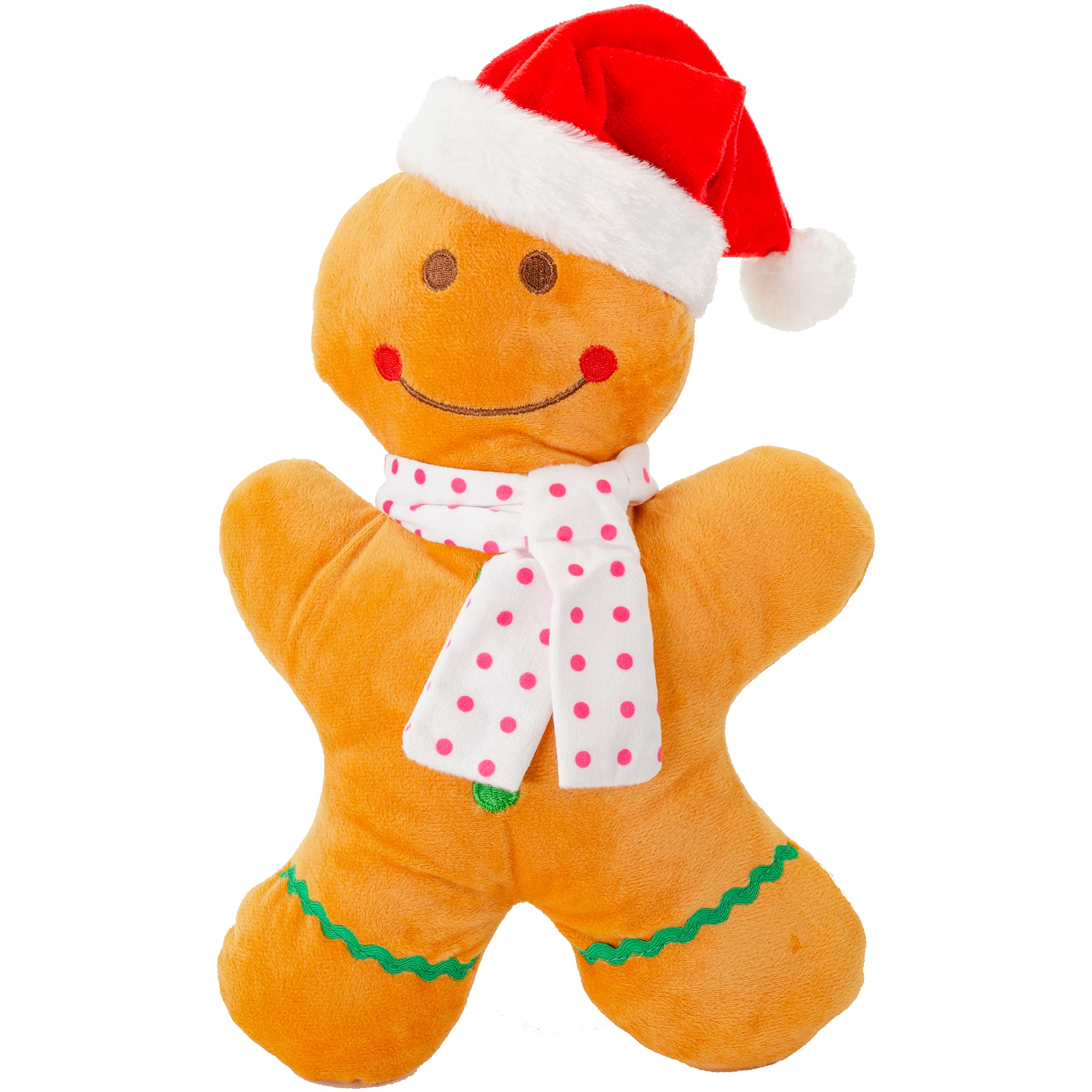 Holiday Plush Pet Toy Fun For Christmas Designs With Squeaker Dog Chew Toy (12' Gingerbread Boy)