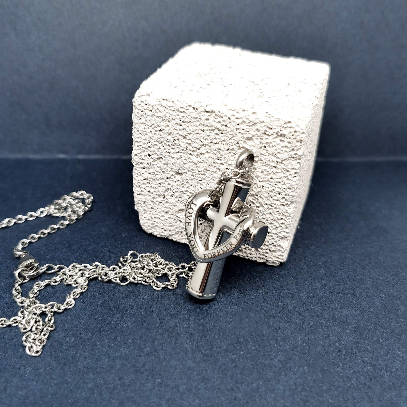 Luxglitterlin Religious Cross I Love You Forever Cremation Jewelry Urn Necklace For Dad Mom Papa Ashes Memorial Keepsake Pendant
