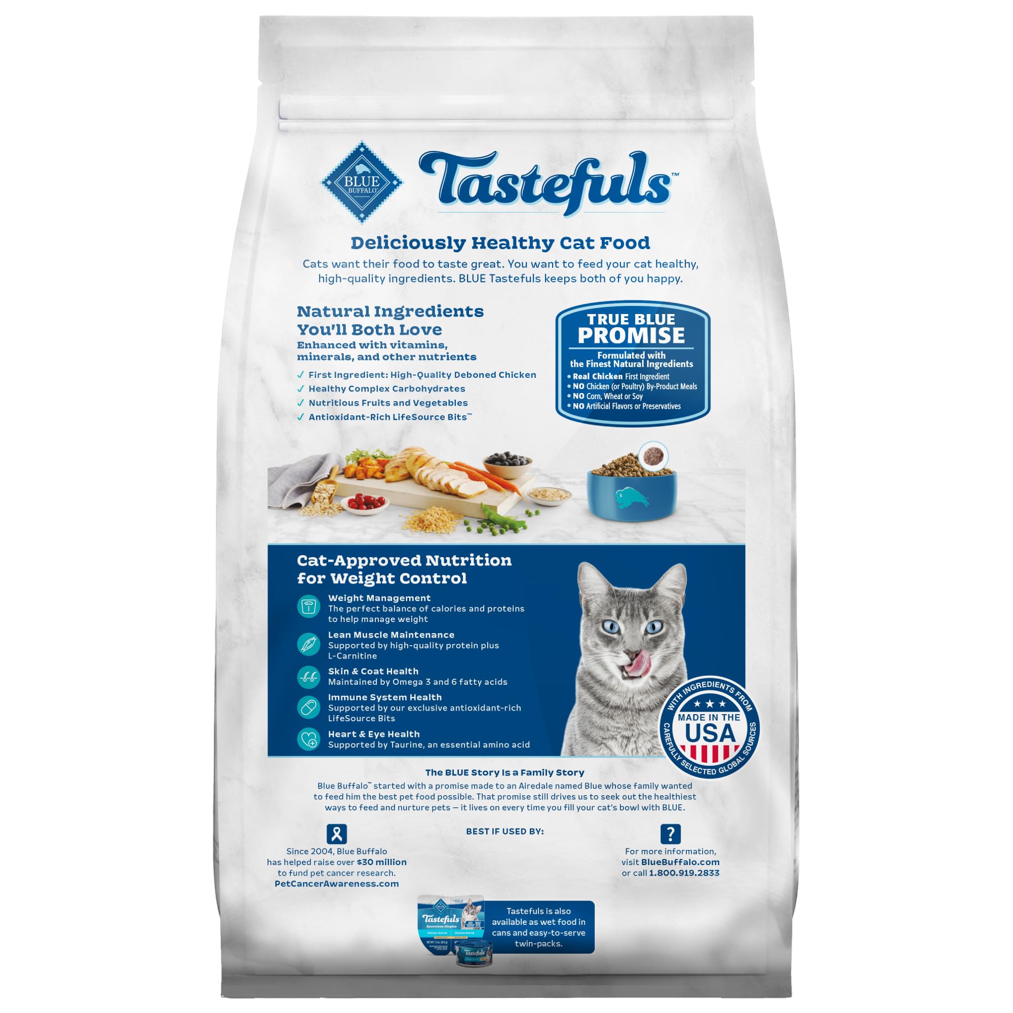 Blue Buffalo Tastefuls Weight Control Natural Adult Dry Cat Food, Chicken 3lb bag