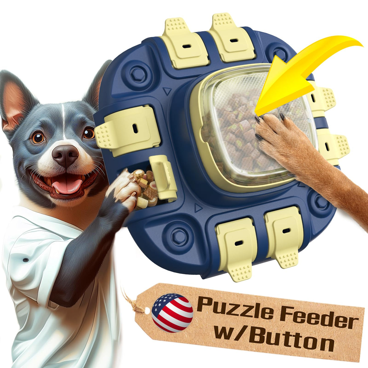 Kadtc Dog Puzzle Toys Level 2 In 1 For Small/Medium/Large Dogs Slow Feeder With Button Mind Game Anti Boredom Keep Them Busy Enr