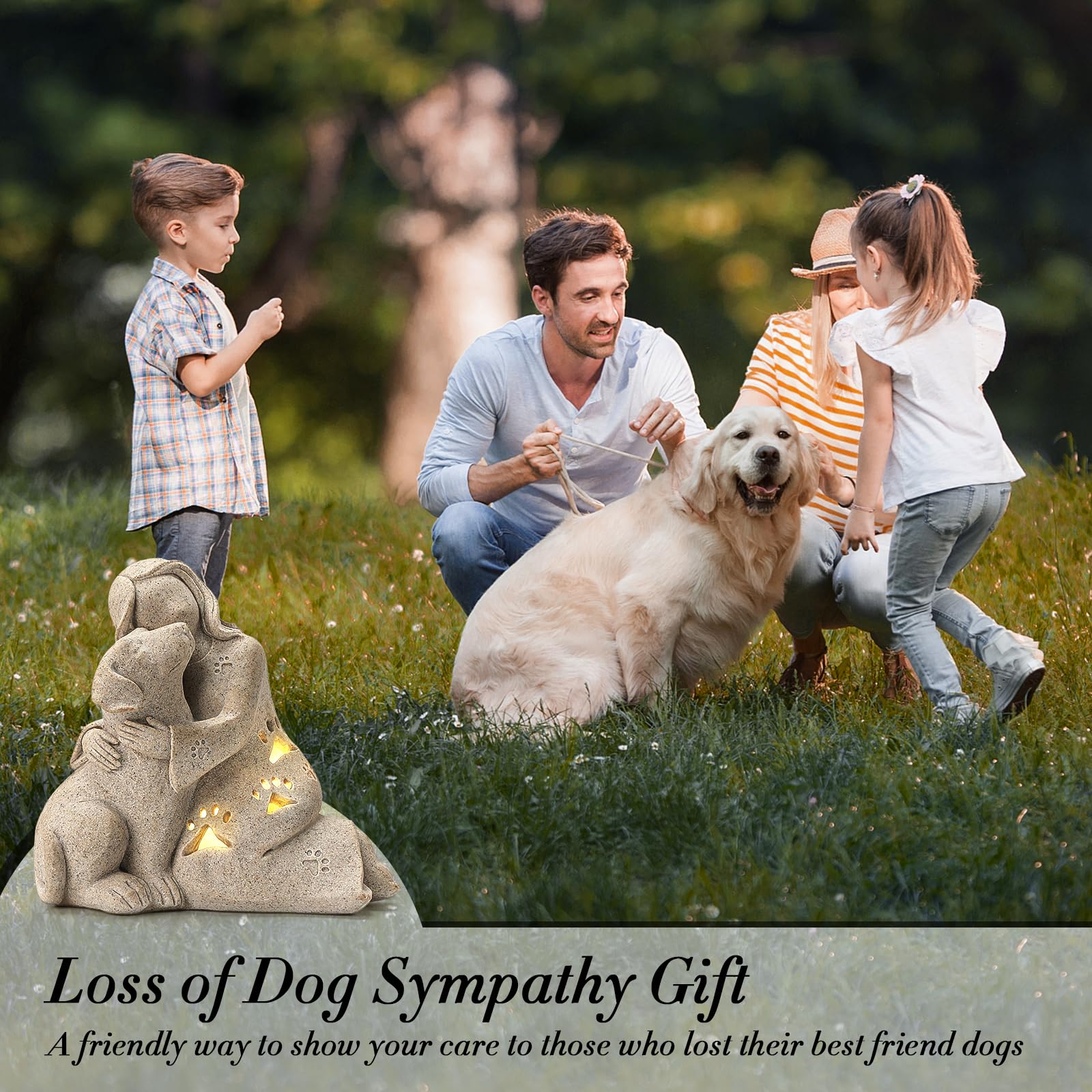 INLOMEM Dog Memorial Gift, Granite Sculpture, Hand-Sculpted Resin Pet Loss Sympathy Gift with LED Candle Holder, Home Decor for