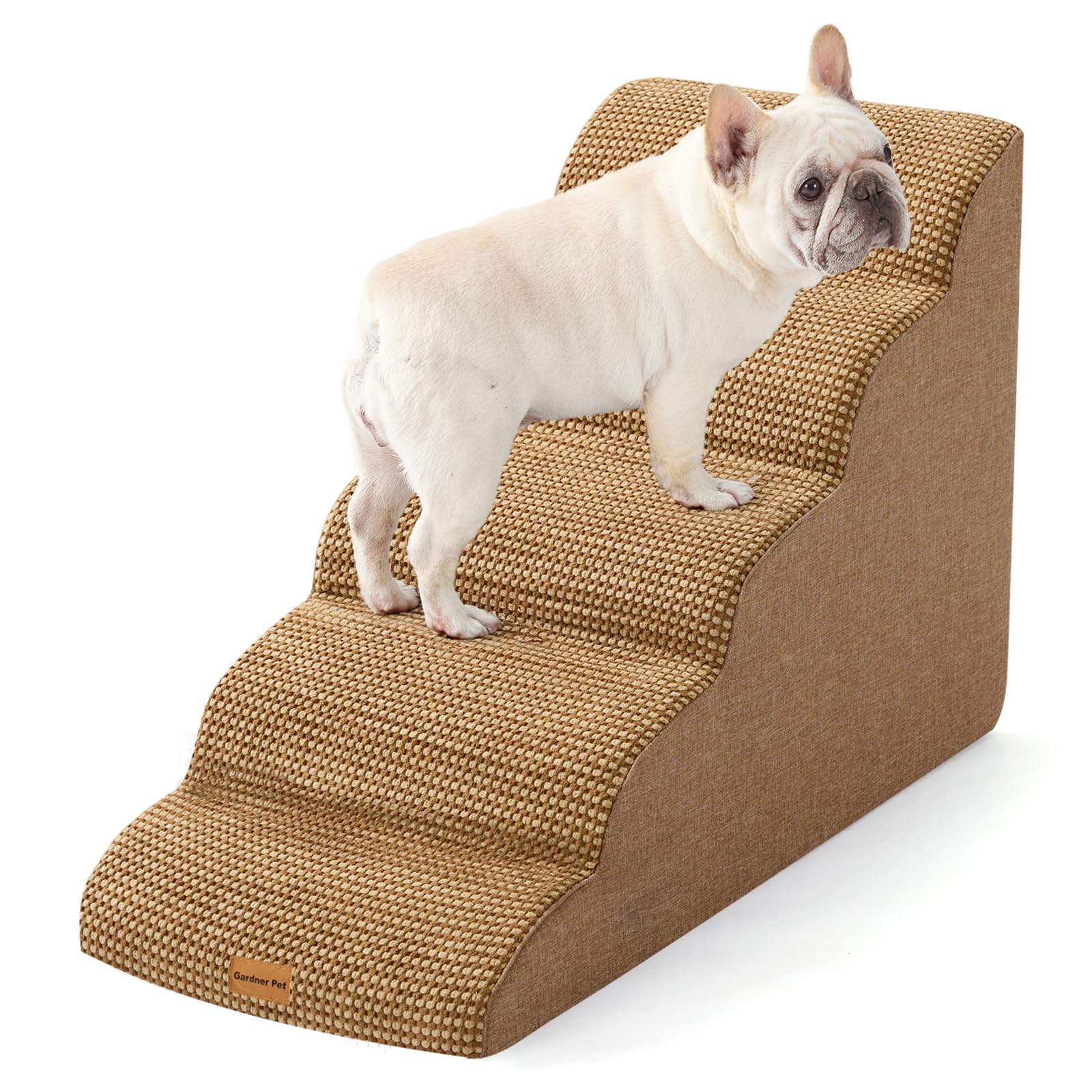 Gardner Pet Dog Stairs for Small Dogs 22.8 H, 5-Step Brown Curved Pet Stairs, Dog Steps for High Bed, Couch (24-30 in) with Dura