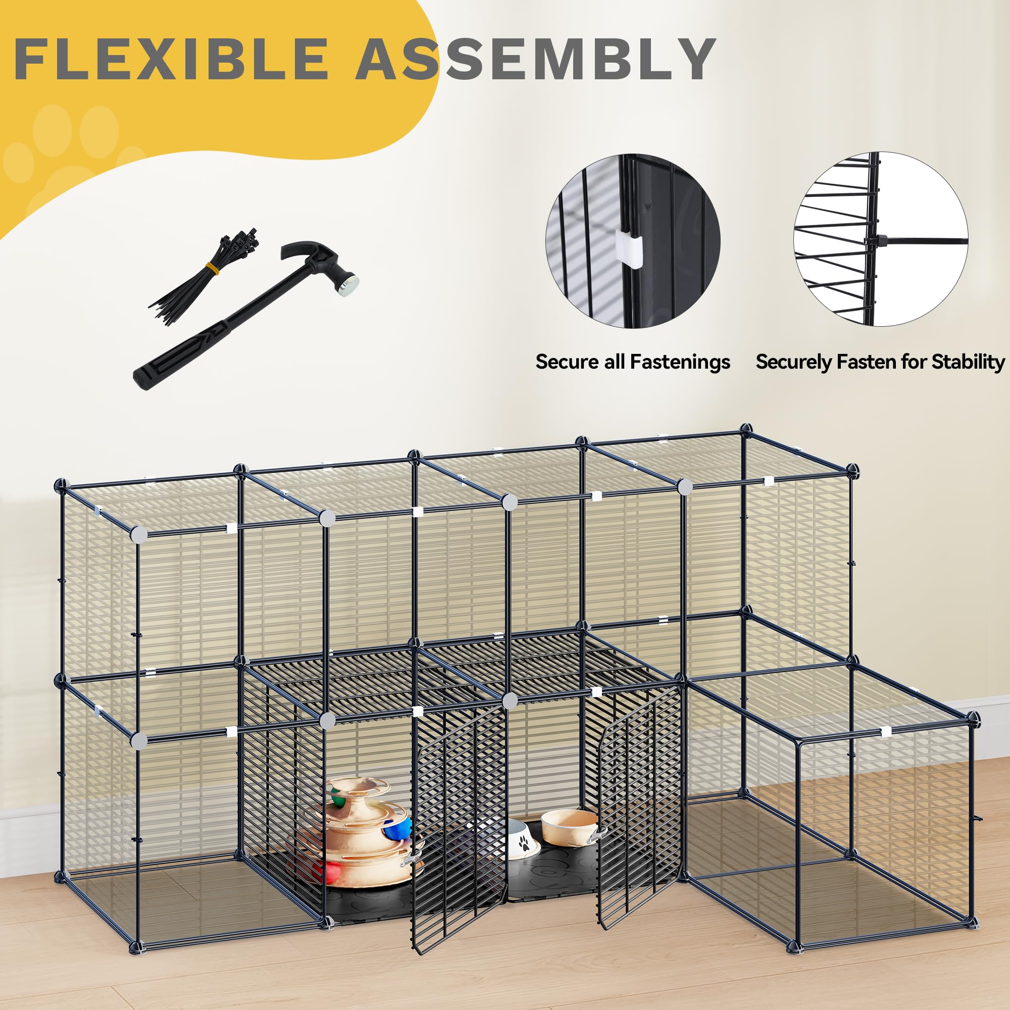 DWVO Large Indoor Metal Cat Cage: 4 Tier DIY Pet Playpen with Hammock for Puppy Rabbit Bunny Chinchilla Squirrel Ferret