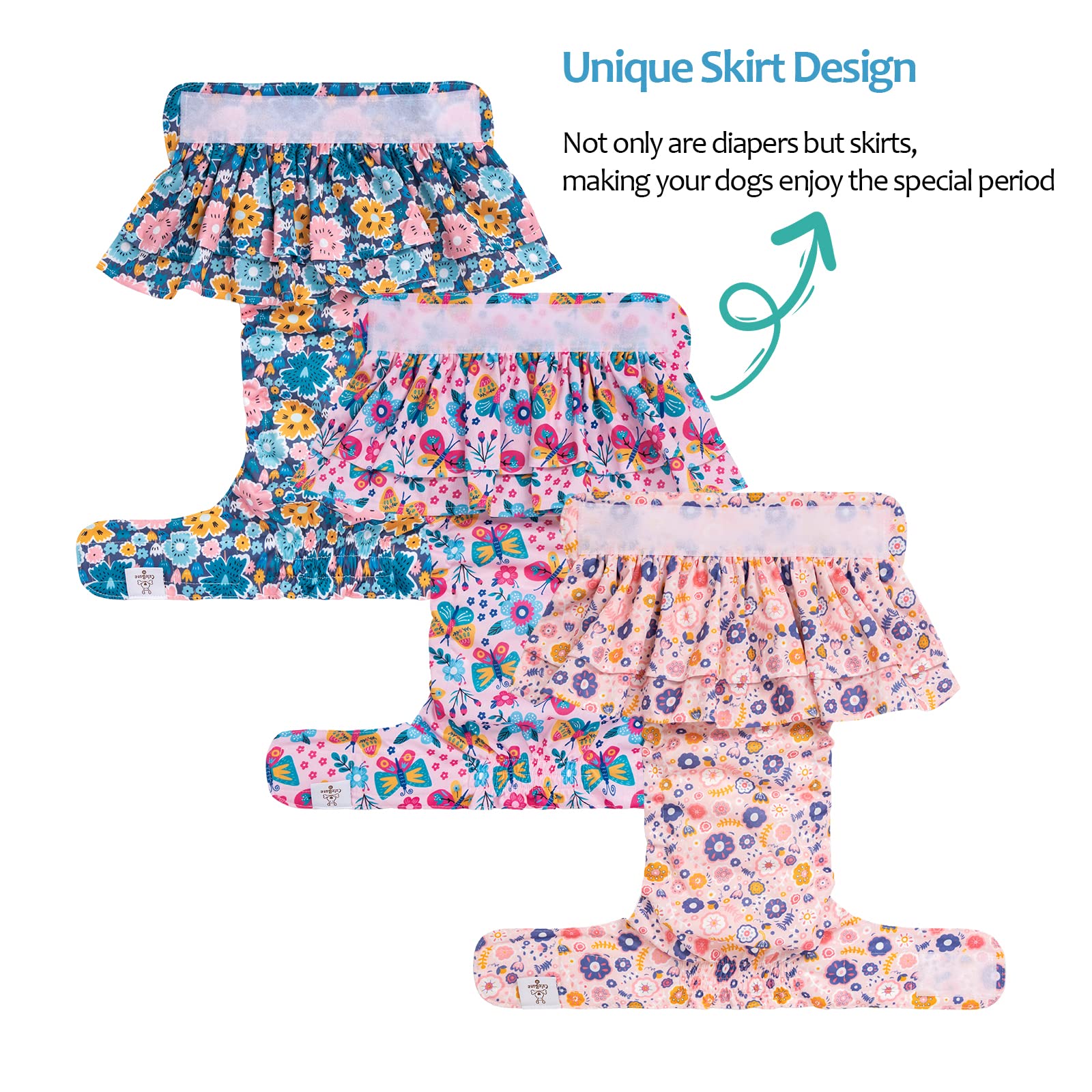 Cutebone Female Dog Diapers With Skirts 3 Pack Reusable Puppy Dresses Pants For Heat Cycle Period Qbd11Xs