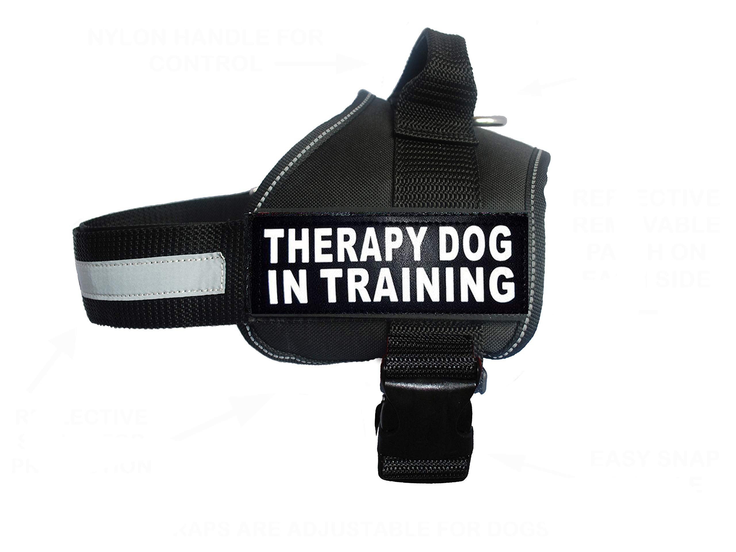 Therapy Dog In Training Nylon Dog Vest Harness. Purchase Comes With 2 Reflective Therapy Dog In Training Pathces. Please Measure Your Dog Before Ordering (Girth 14-18', Black)