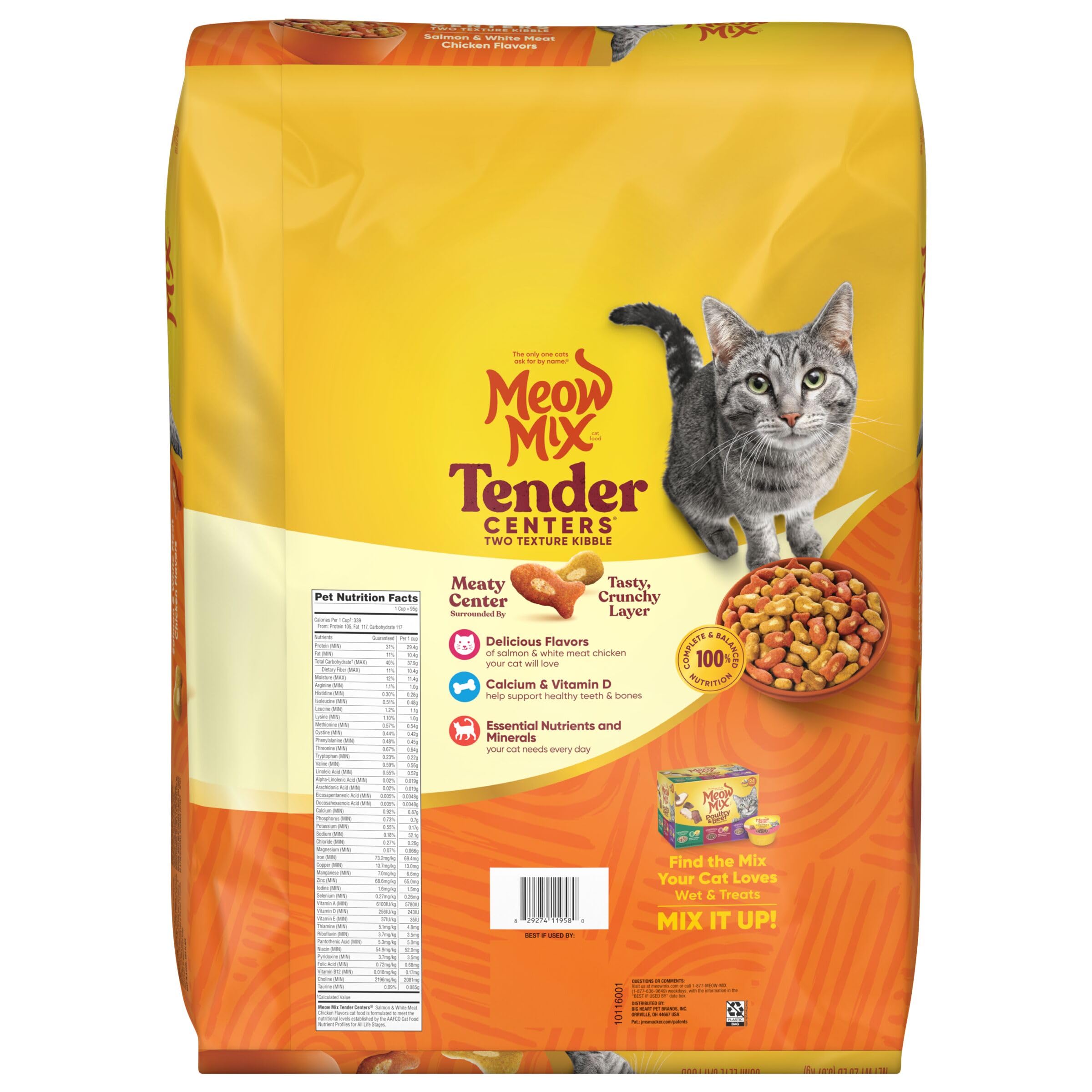 Meow Mix Tender Centers Salmon & Chicken Flavors, Dry Cat Food, 20 Pound Bag