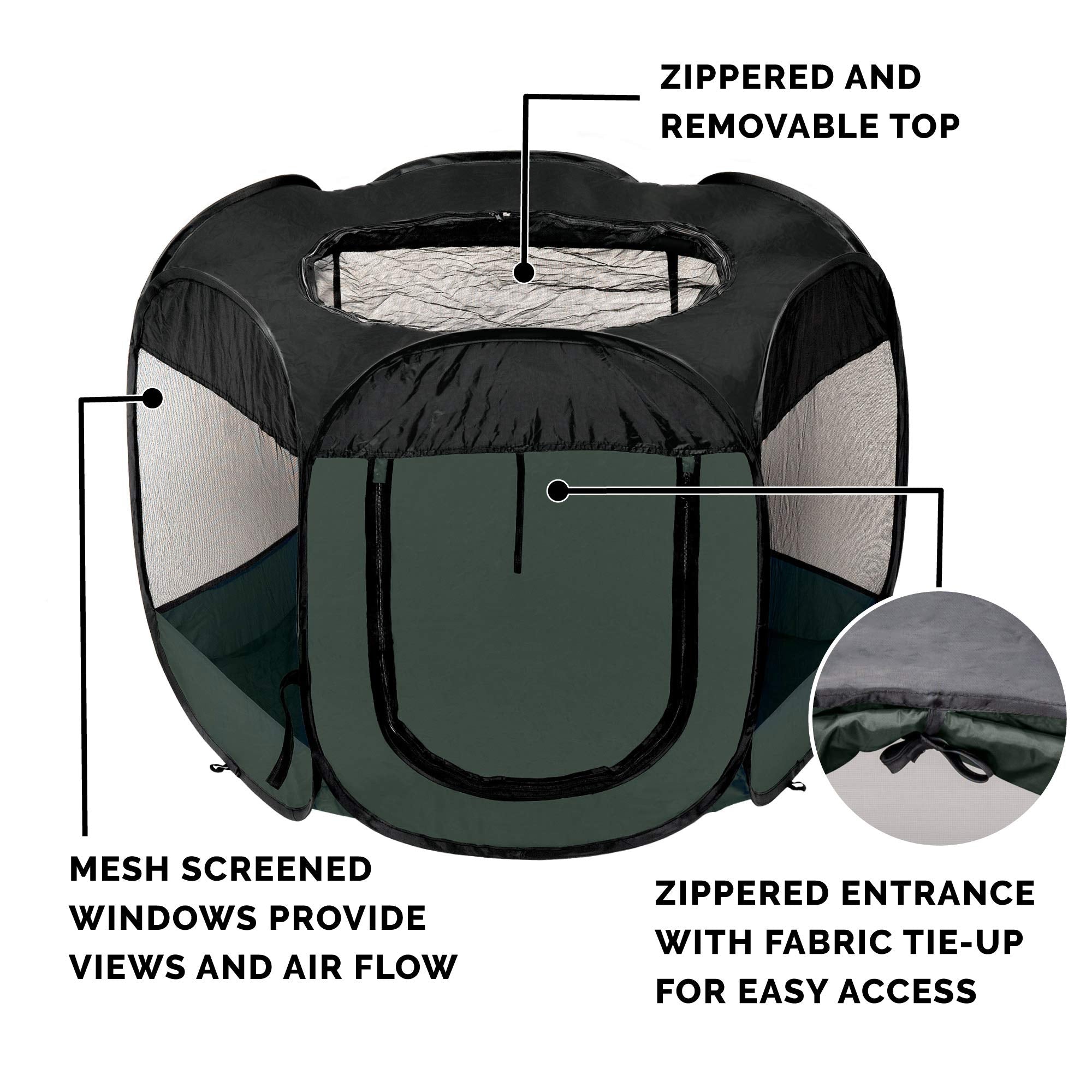 Furhaven Portable Dog Playpen Cat Tent, Pet playground/kennel foldable indoor outdoor zippered puppy crate - Hunter Green, Small