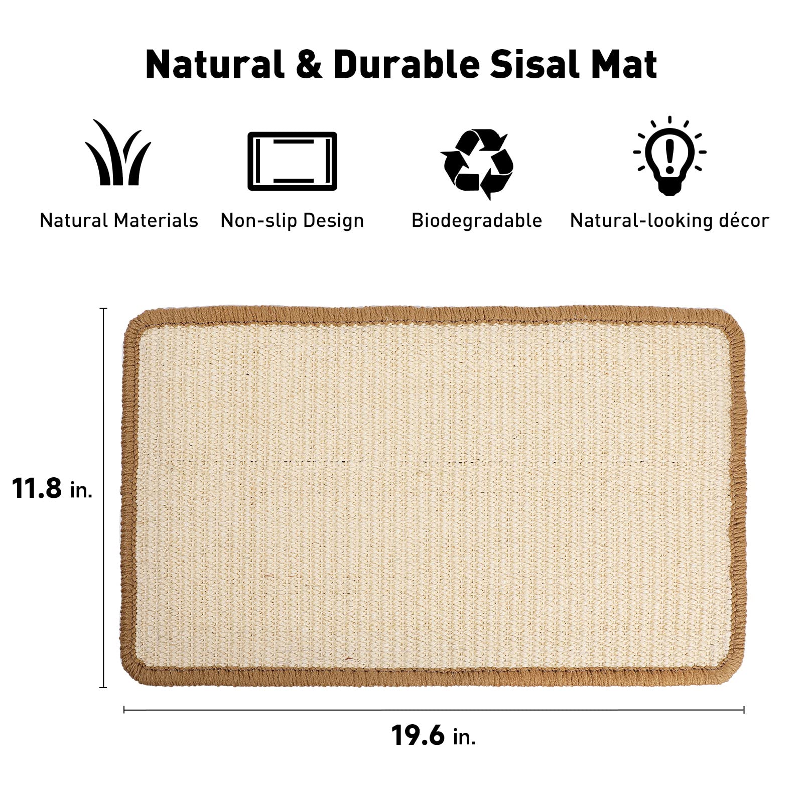Fukumaru Cat Scratcher Mat, 19.6 X 11.8 Inch Natural Sisal Cat Scratch Mats, Horizontal Cat Floor Scratching Pad Rug, Protect Ca