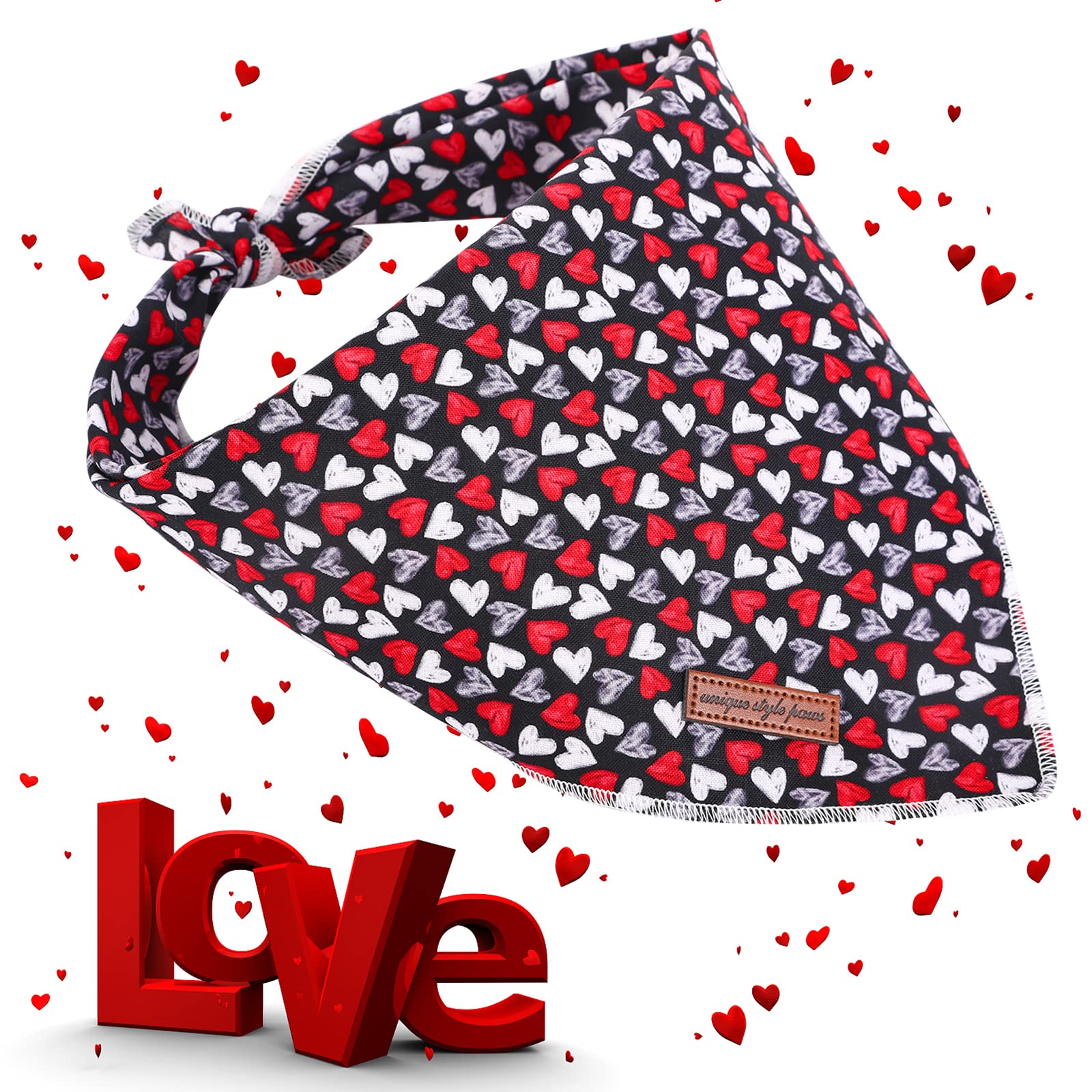 Unique Style Pawsvalentine'S Day Dog Bandanas Cotton Black & Red Gothic Love Style Triangle Dog Scarfs For Small Medium Large &