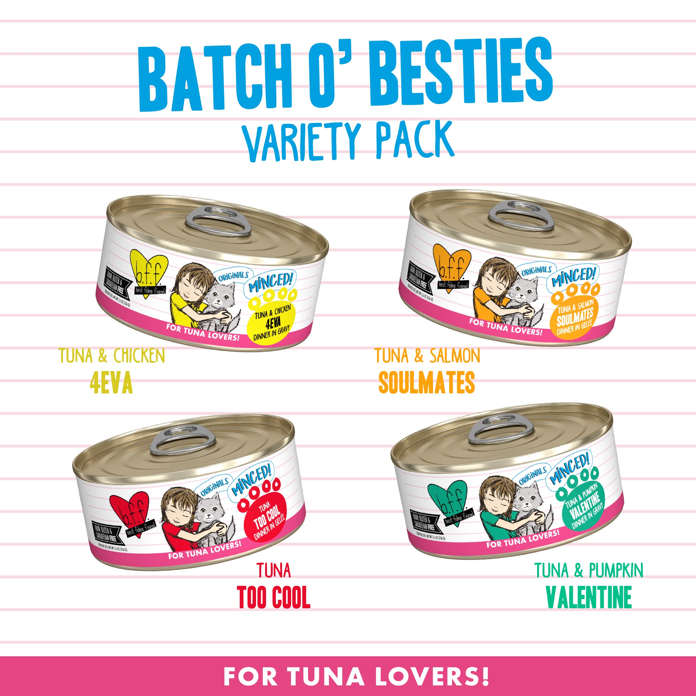 Weruva BFF Minced Natural Wet Cat Food, Batch O Besties Variety Pack, 5.5oz Can, Pack of 8