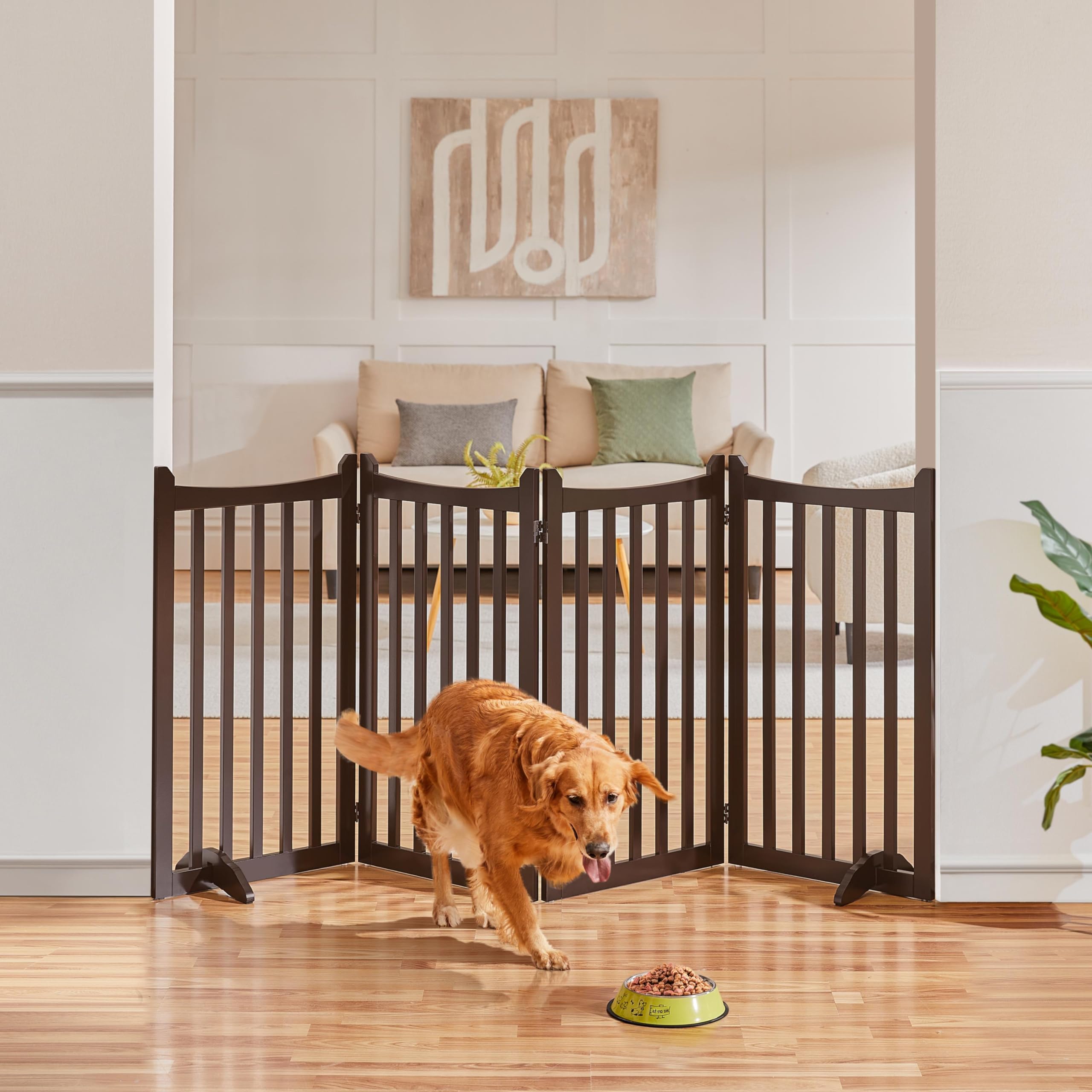 Yaheetech 36" H Extra Tall Freestanding Pet Gate - 4-Panel Wooden Dog Fence, Espresso, 79.5" W x 36" H, Ideal for Indoor Use