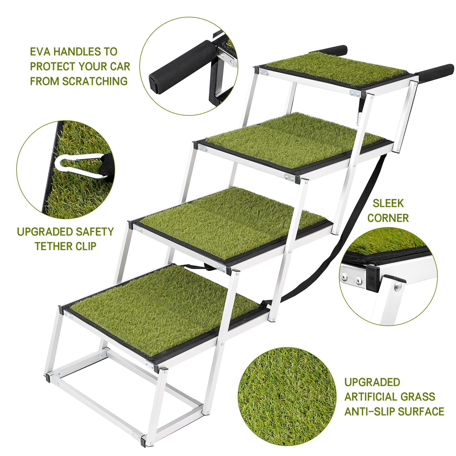 Dog Ramp, Extra Wide Dog Car Stair For Large Dogs,Dog Ramp For Car,Pet Steps Lightweight Aluminum Foldable Dog Steps For Cars And Suv,High Beds, Trucks, Supports Up To 200 Lbs