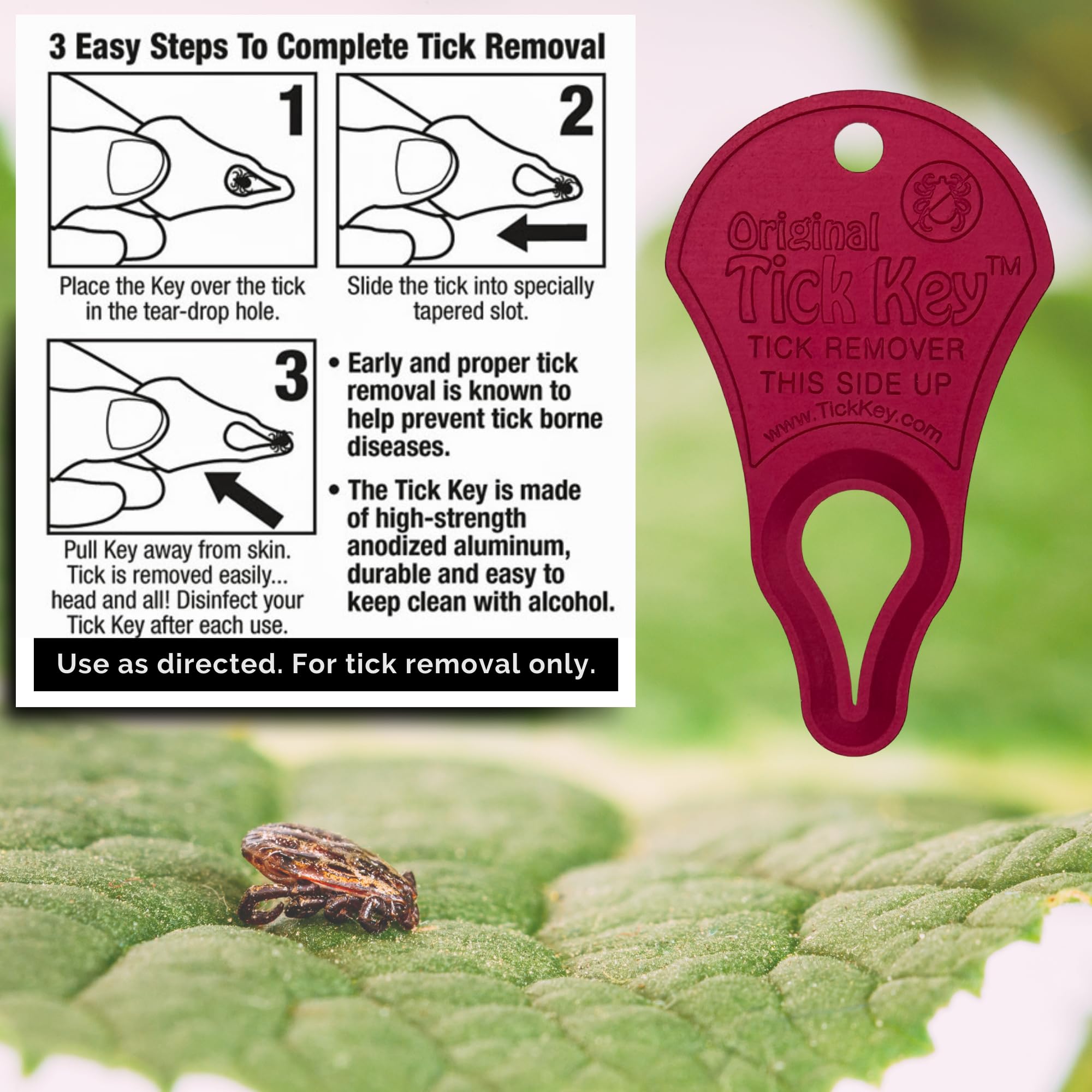 The Original Tick Key - Tick Detaching Device - Portable, Safe And Highly Effective Tick Detaching Tool (Raspberry)