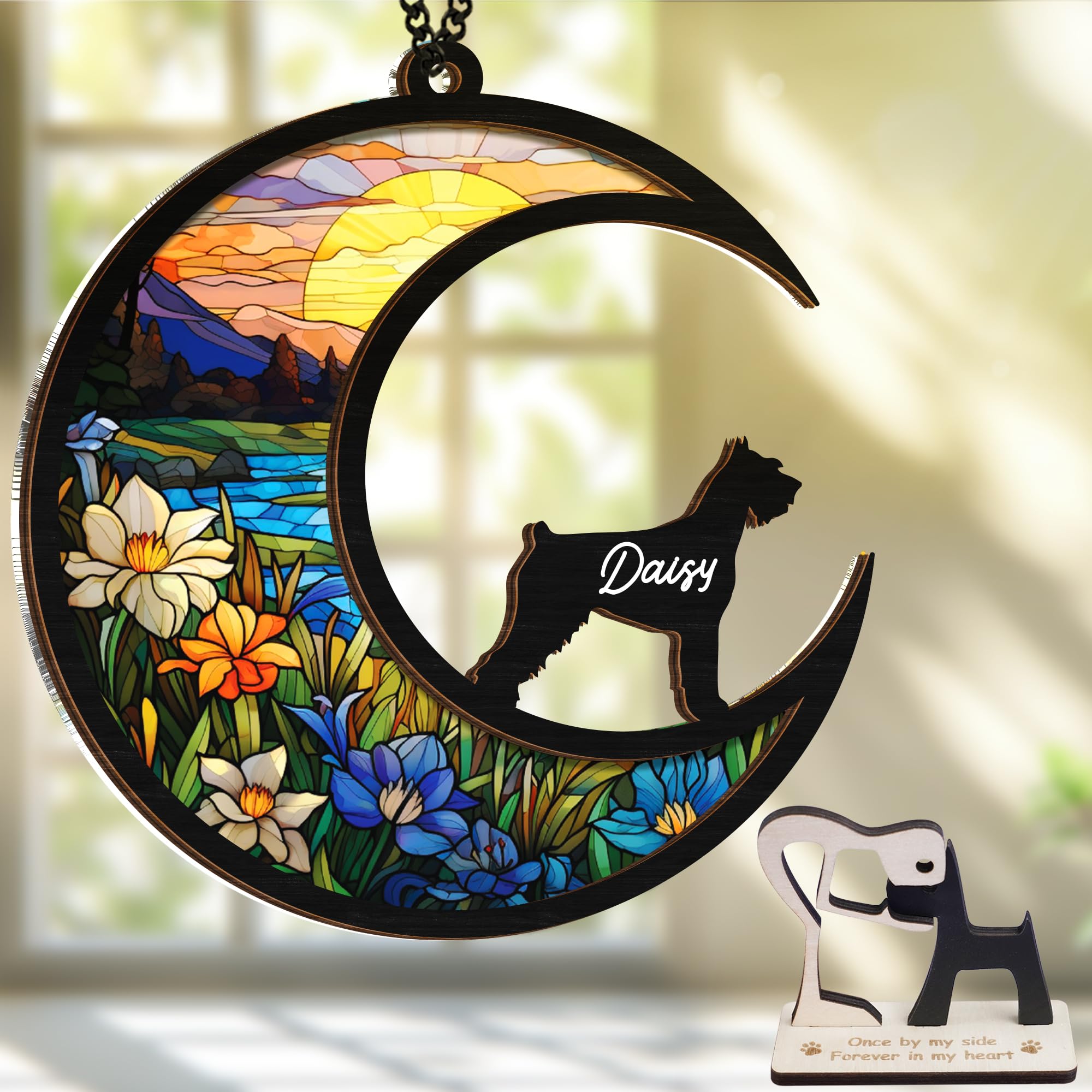 Vinatimes 6'' Giant Schinauzers Dog Memorial Suncatcher & Pet Lover Sign Gift Personalized Dog Name Ornament Window Hanging Pet 