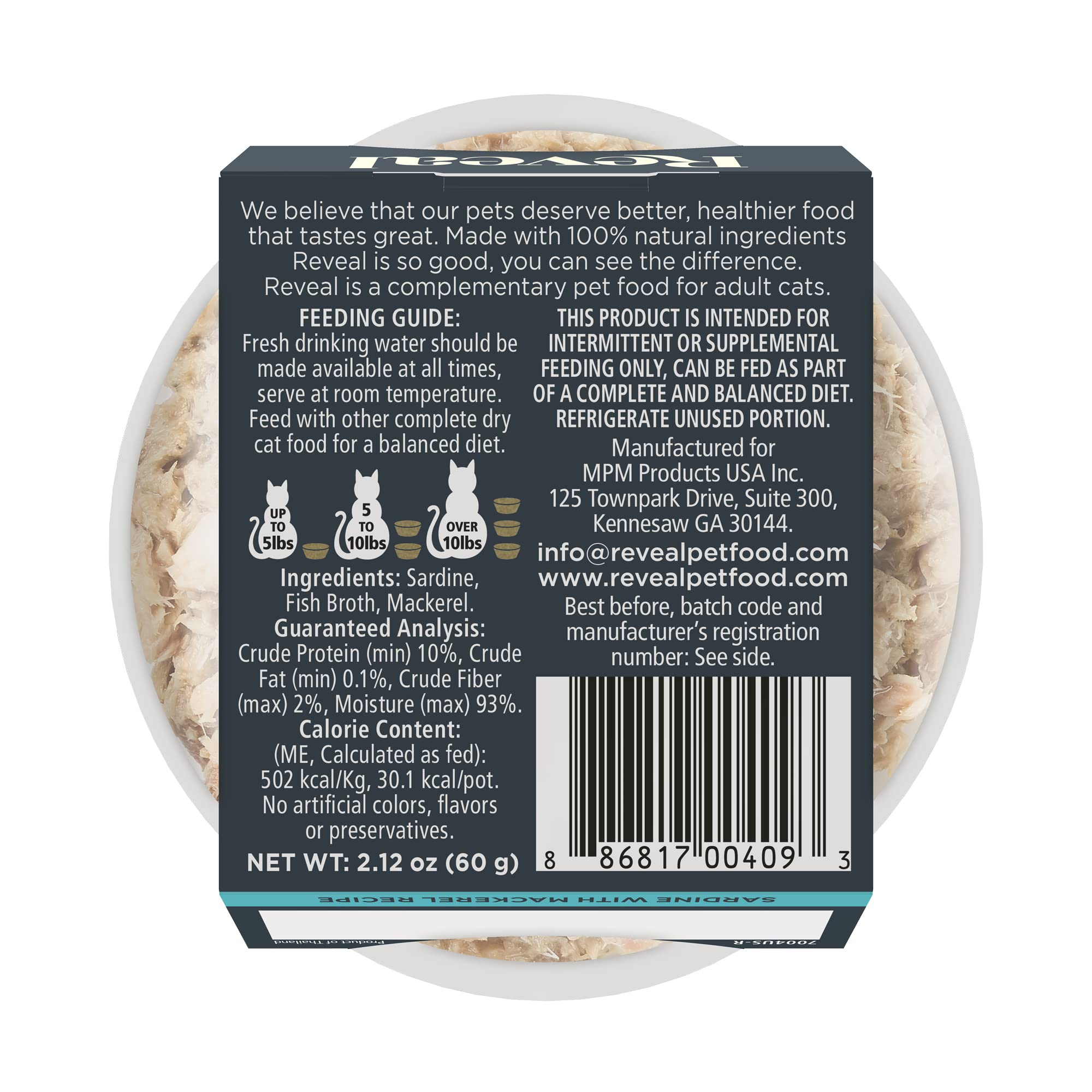 Reveal Natural Wet Cat Food, 18 Count, Grain Free, Limited Ingredient Cat Food Cups, Sardine with Mackerel in Broth, 2.12 oz Eas