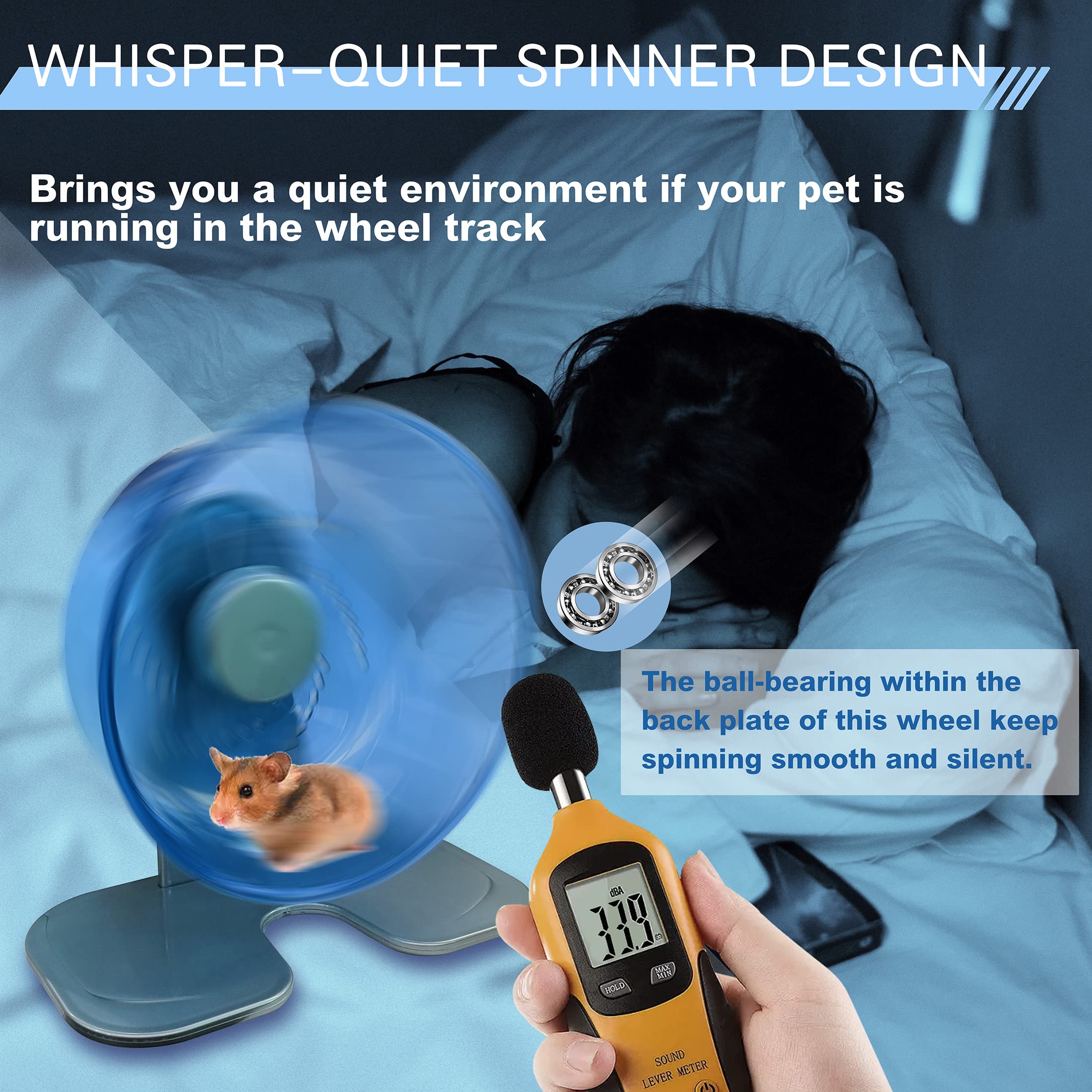 Petest Hamster Exercise Wheel, Silent Spinner Hamster Running Wheels, Diameter 8.3 Inch, Blue