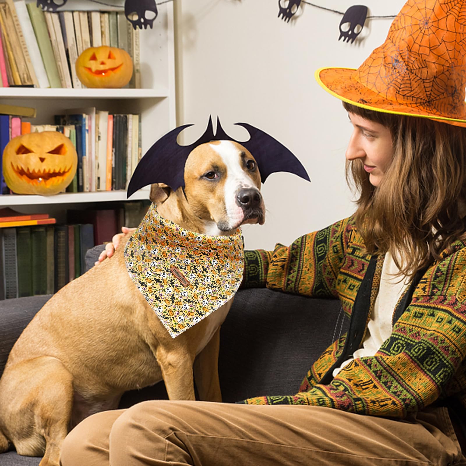 Lionheart Glory Dog Bandana Halloween 1 Pack Washable Soft Dog Scarf, Fall Bib Scarf Boy Girl Bandana Square Adjustable Dog Band