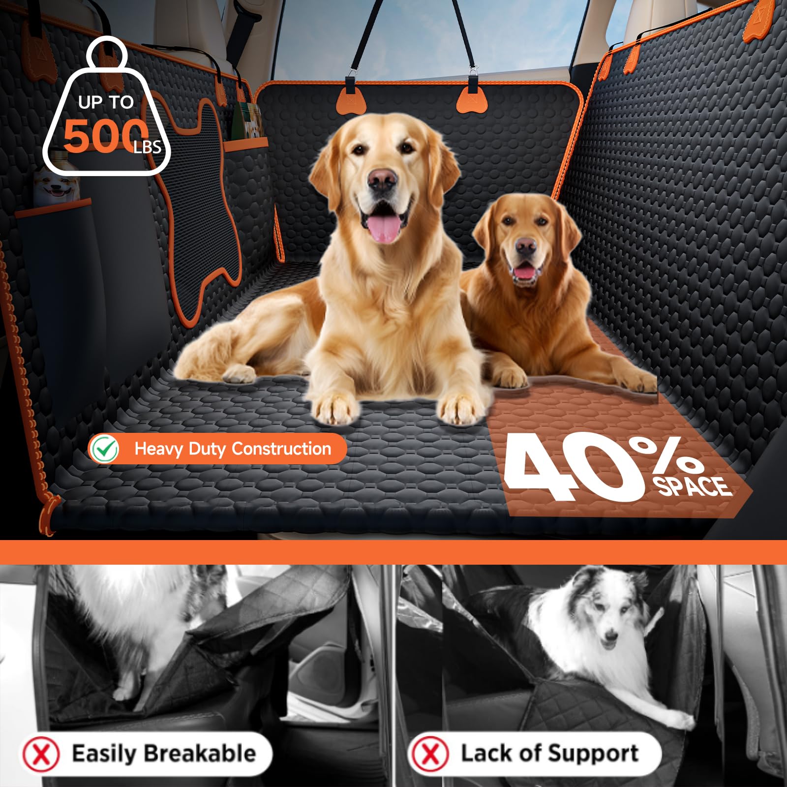 Yfchangle Back Seat Extender For Dogs,Waterproof Back Seat Pet Cover For Dogs,Hard Bottom Up To 500Lbs Dog Car Seat Cover For Ba