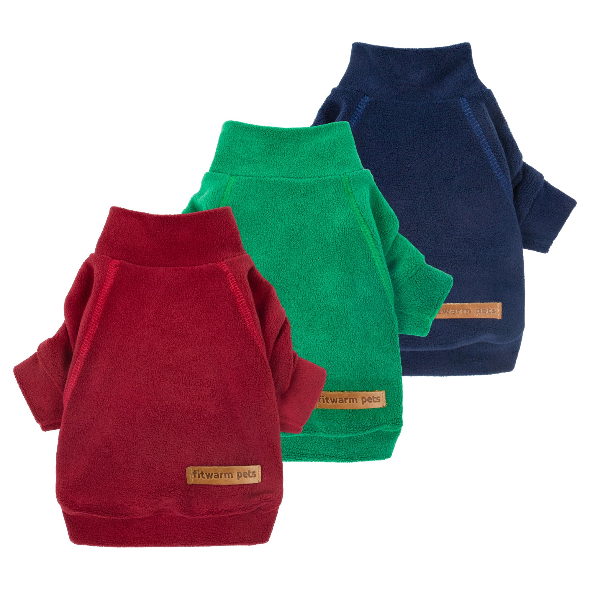 Fitwarm 3 Pack Classic Fleece Dog Sweater, Christmas Dog Winter Clothes For Small Dogs Boy Girl, Holiday Pet Apparel, Burgundy Red, Green, Navy Blue, Xl