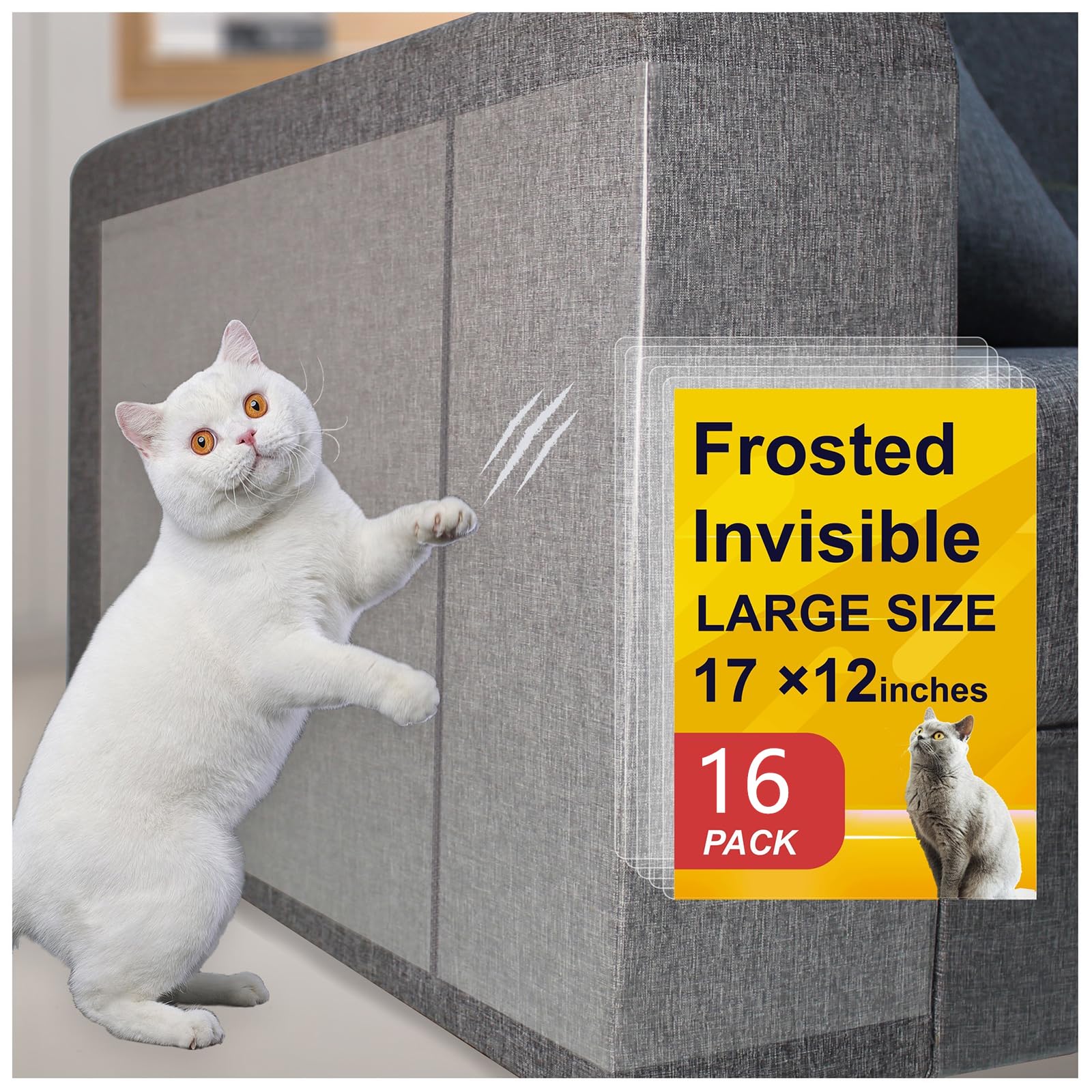 Anti-Cat Scratch Furniture Protector From Cats Scratching-16-Pack Clear Sofa Guard Tape For Couches, Deterrent Pet Protection Fi