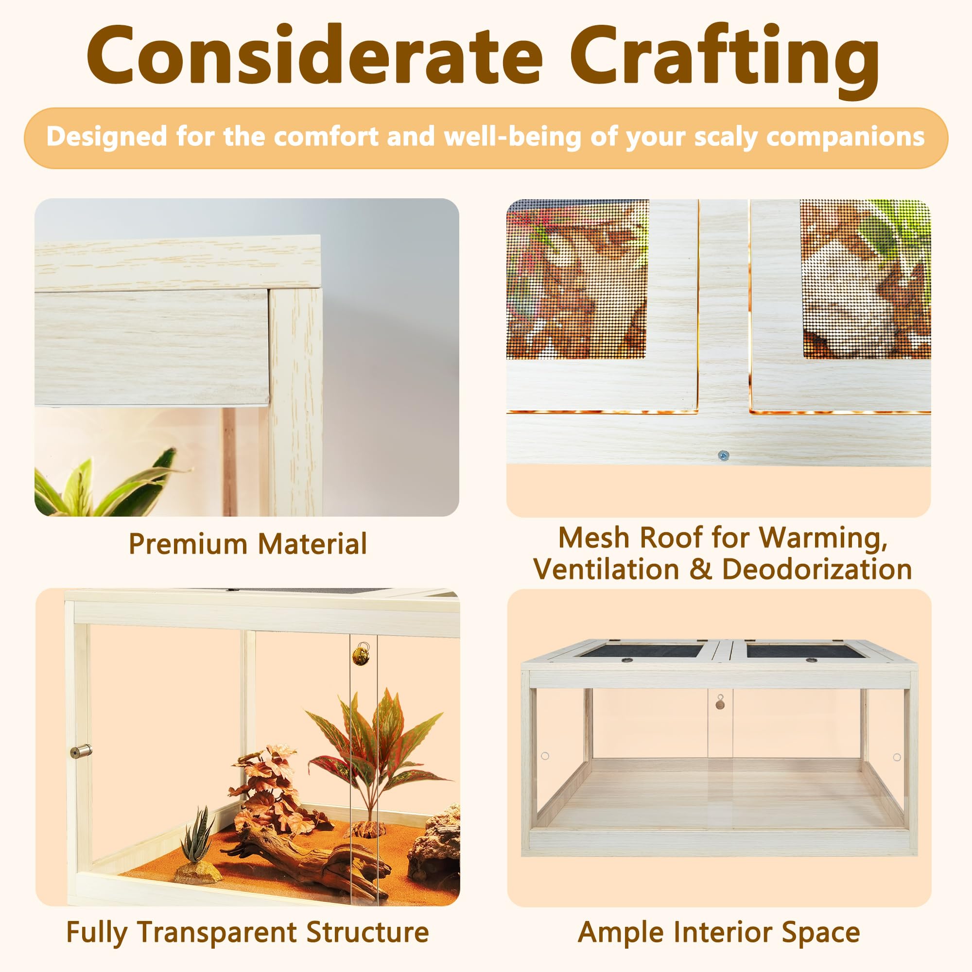 Prolee Reptile Terrarium Tank 60 Gallon Maximum, Lizard Tank Bearded Dragon Tank With Metal Mesh Roof Door, Snake Tank With Lock