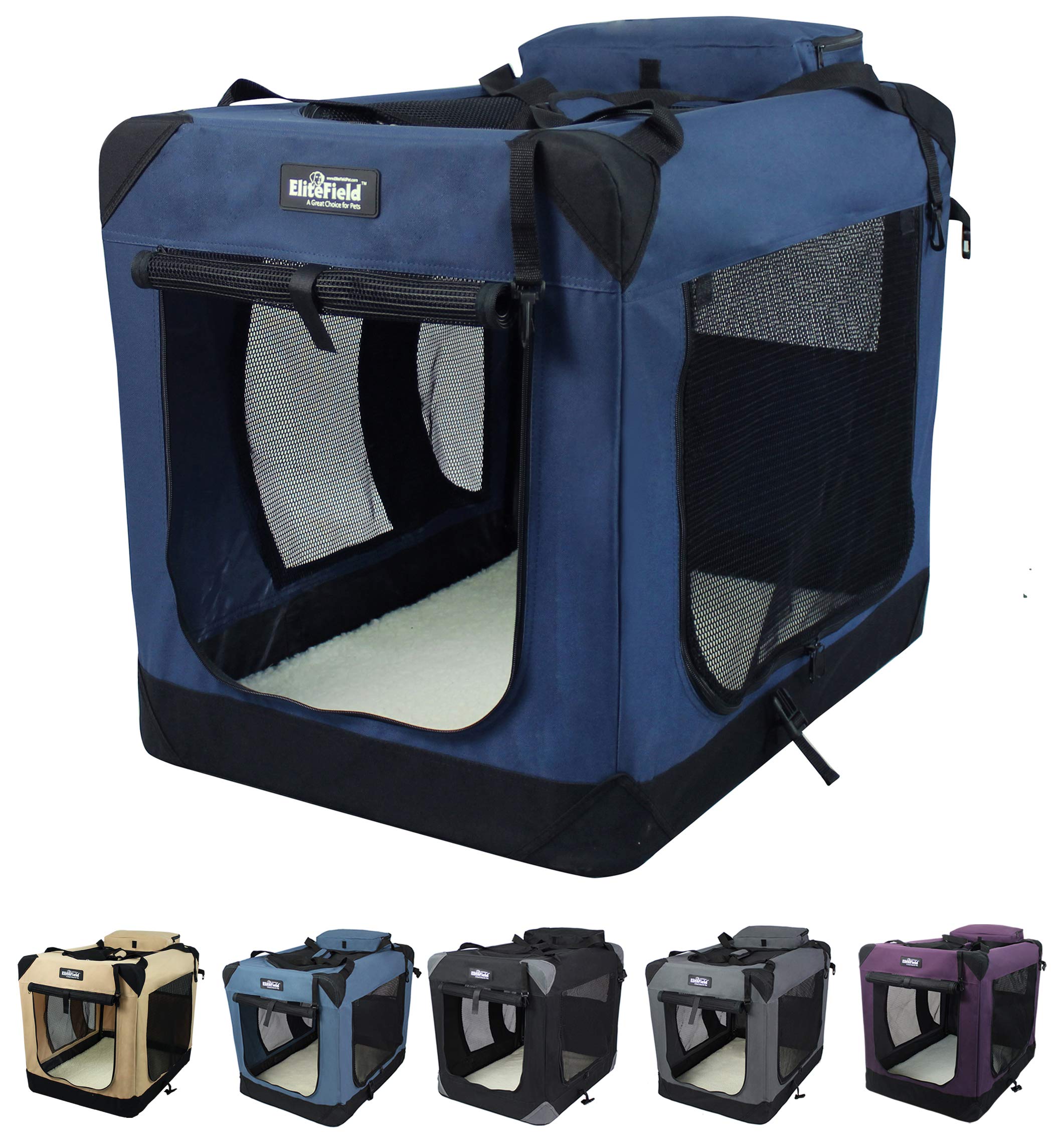 EliteField 3-Door Folding Soft Dog Crate with Carrying Bag and Fleece Bed (2 Year Warranty), Indoor & Outdoor Pet Home (20 L x 1