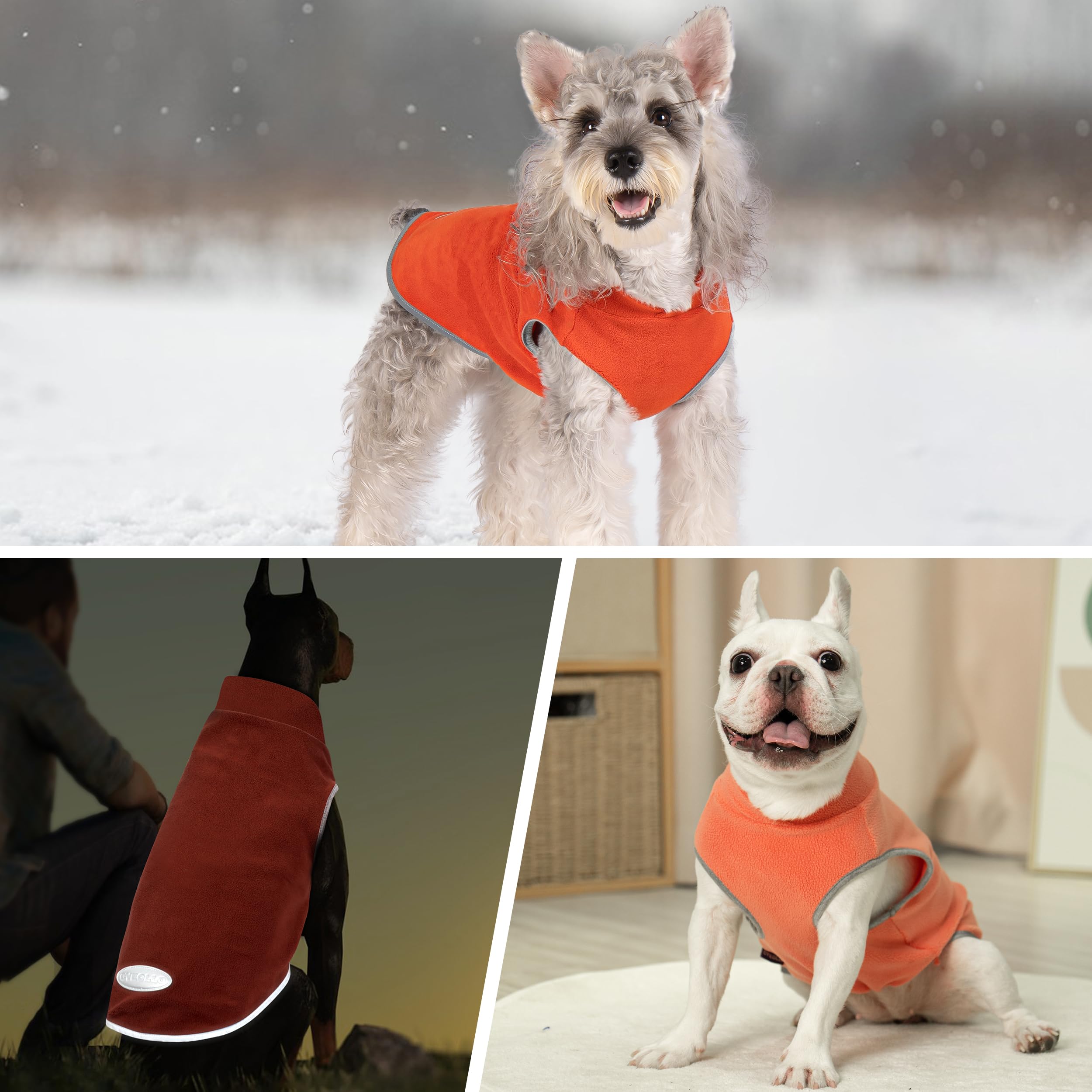 Cyeollo Fleece Dog Sweater Vest & Pullover Jacket - Reflective, Orange & Red, S - Xs To Xl