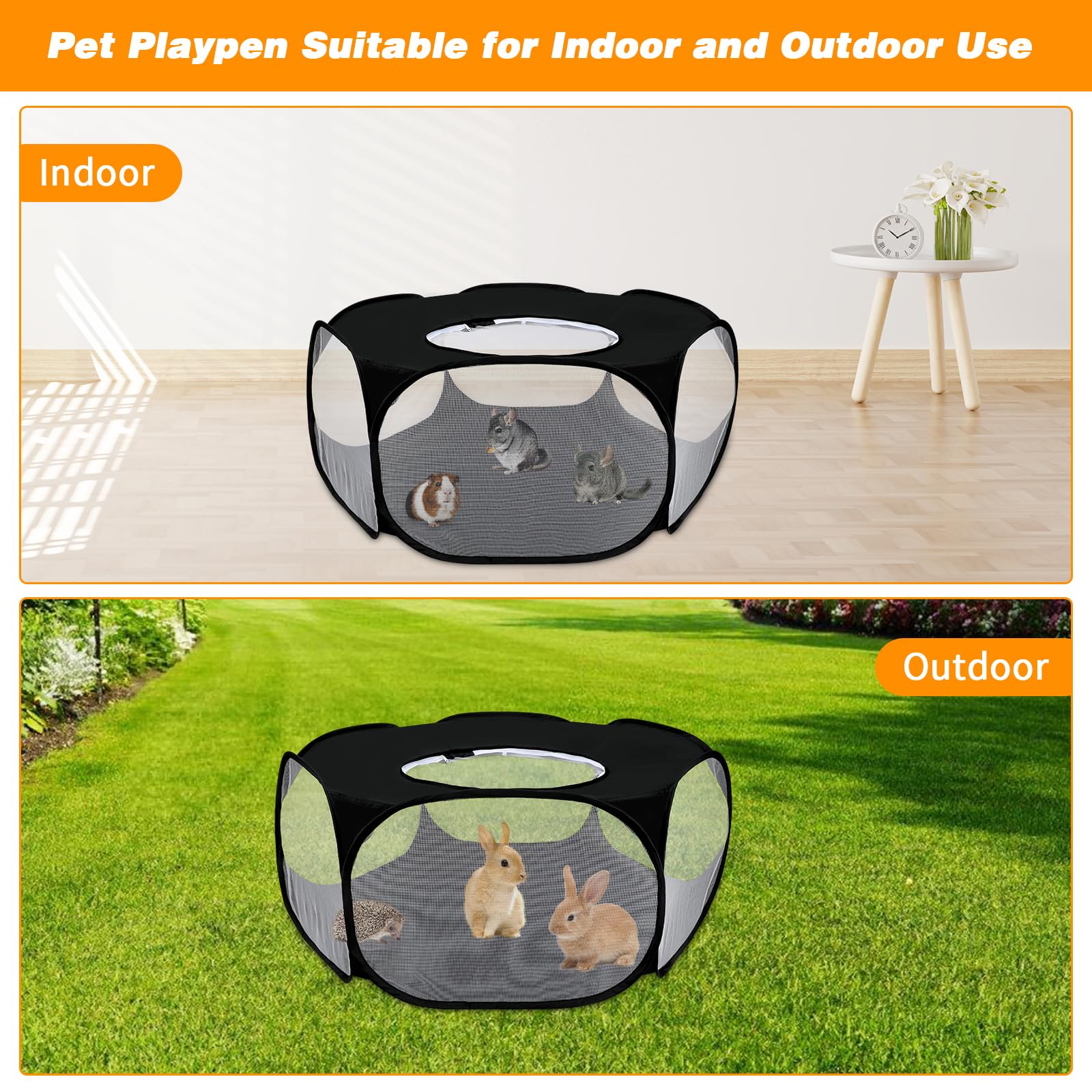 Rypet Collapsible Small Animal Cage Tent, Breathable Fabric Guinea Pig Playpen With Cover, Transparent Hamster Playpen Portable