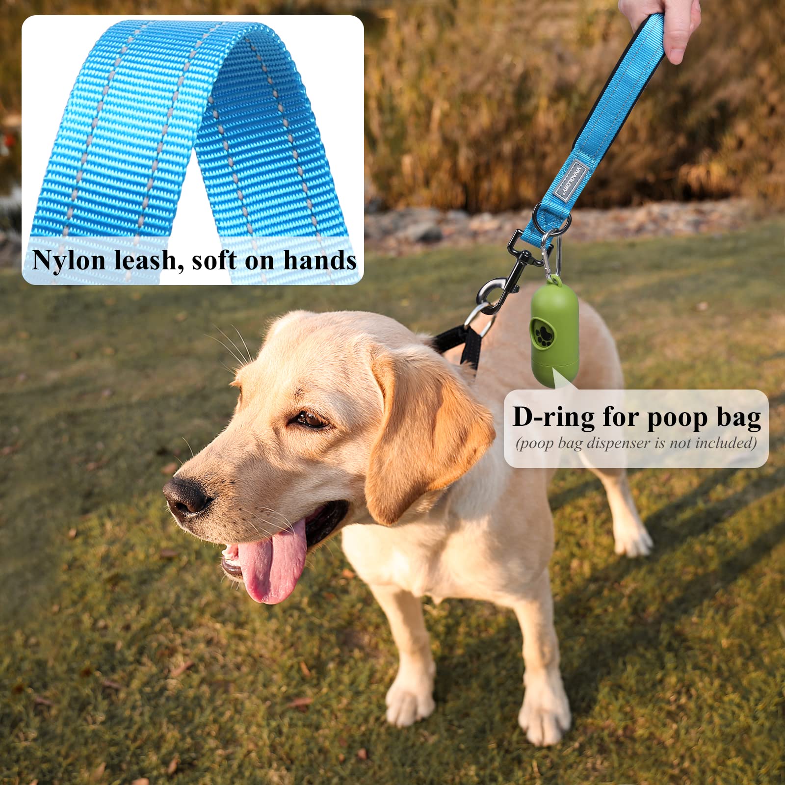 Vivaglory Short Dog Leash For Medium & Large Dogs, 12Inch, Lake Blue