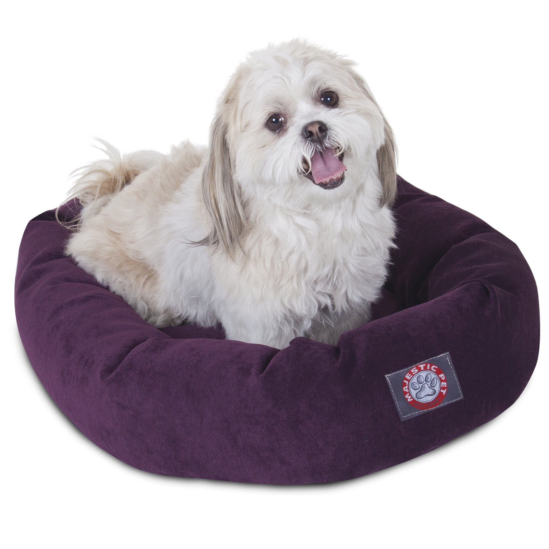 Majestic Pet 24 Inch Micro Velvet Calming Dog Bed Washable – Cozy Soft Round Dog Bed With Spine For Head Support - Fluffy Donut Dog Bed 24X19X7 (Inch) – Round Pet Bed Small – Aubergine