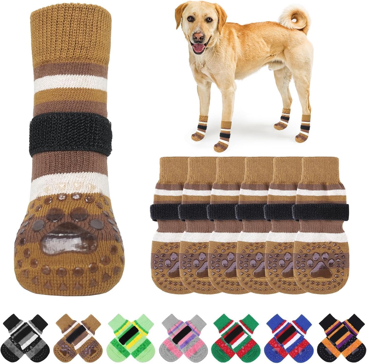 KOOLTAIL Anti Slip Dog Socks for Hot/Clod Pavement to Prevent Licking Paws with Grippers, 3 Pairs Paw Protector, Double Sides St