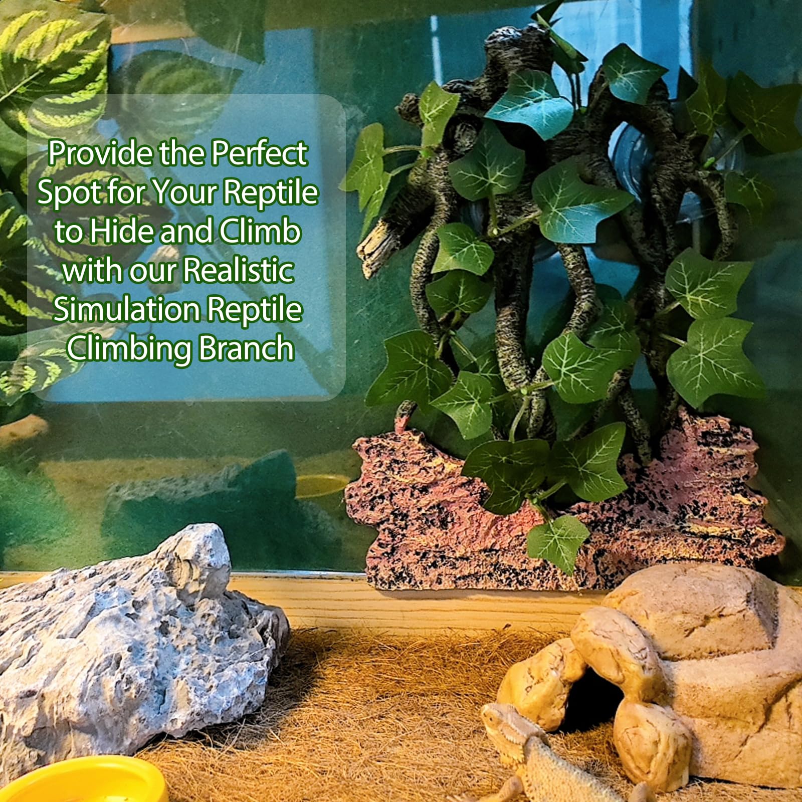 Bnosdm Reptile Climbing Branch,Crested Gecko Climb Corner Branch With Suction Cup,Bearded Dragon Resin Tree Branches,Reptile Tank Rainforest Background Decor For Lizard Chameleons Hermit Crabs Spiders