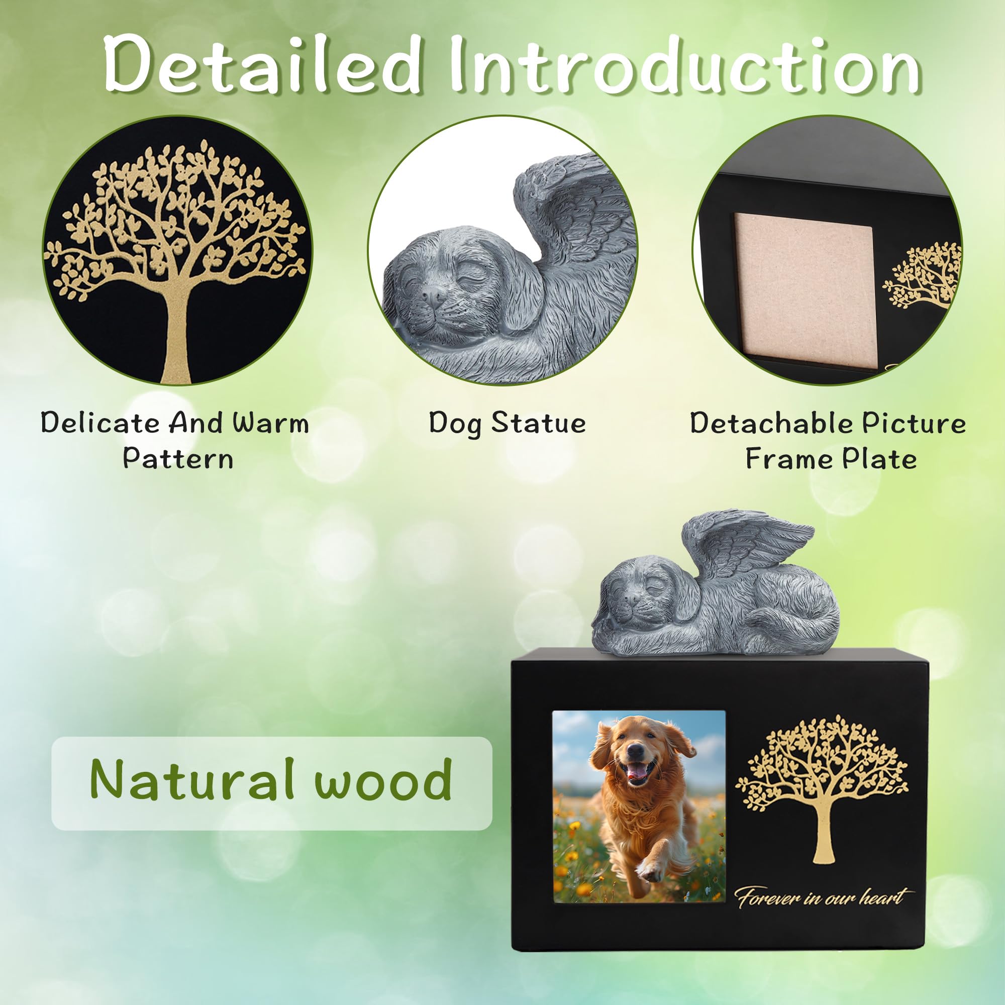 Didibirdi Pet Urn For Dog Ashes Dog Box Wooden Black Dog Urns For Ashes Pet Ashes Box With Dog Angel And Ashes Bag