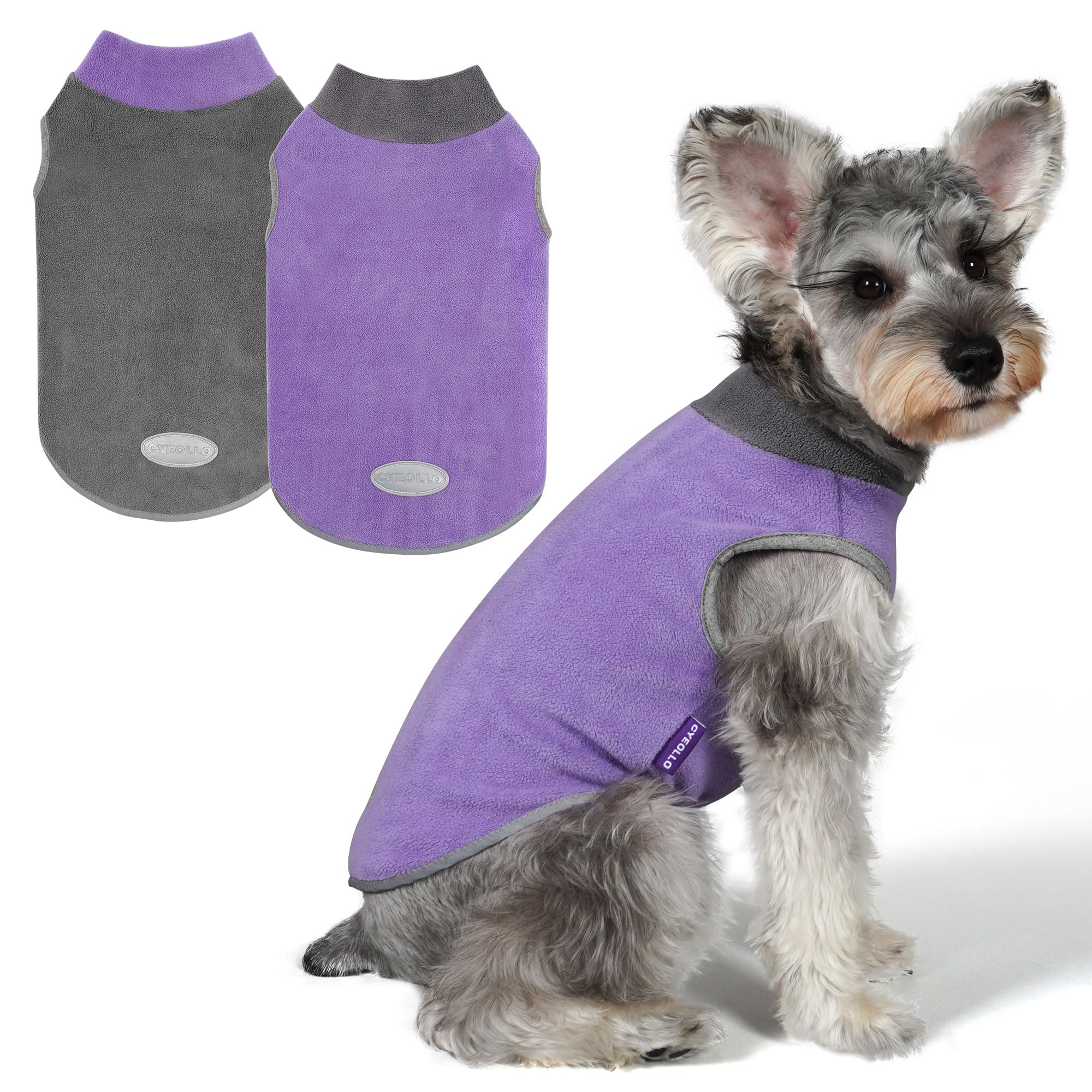 Cyeollo 2 Pack Fleece Dog Sweater Pullover Sweatshirt Reflective Lightweight Dog Clothes For Small Dogs Girl Pet Apparel Purple,