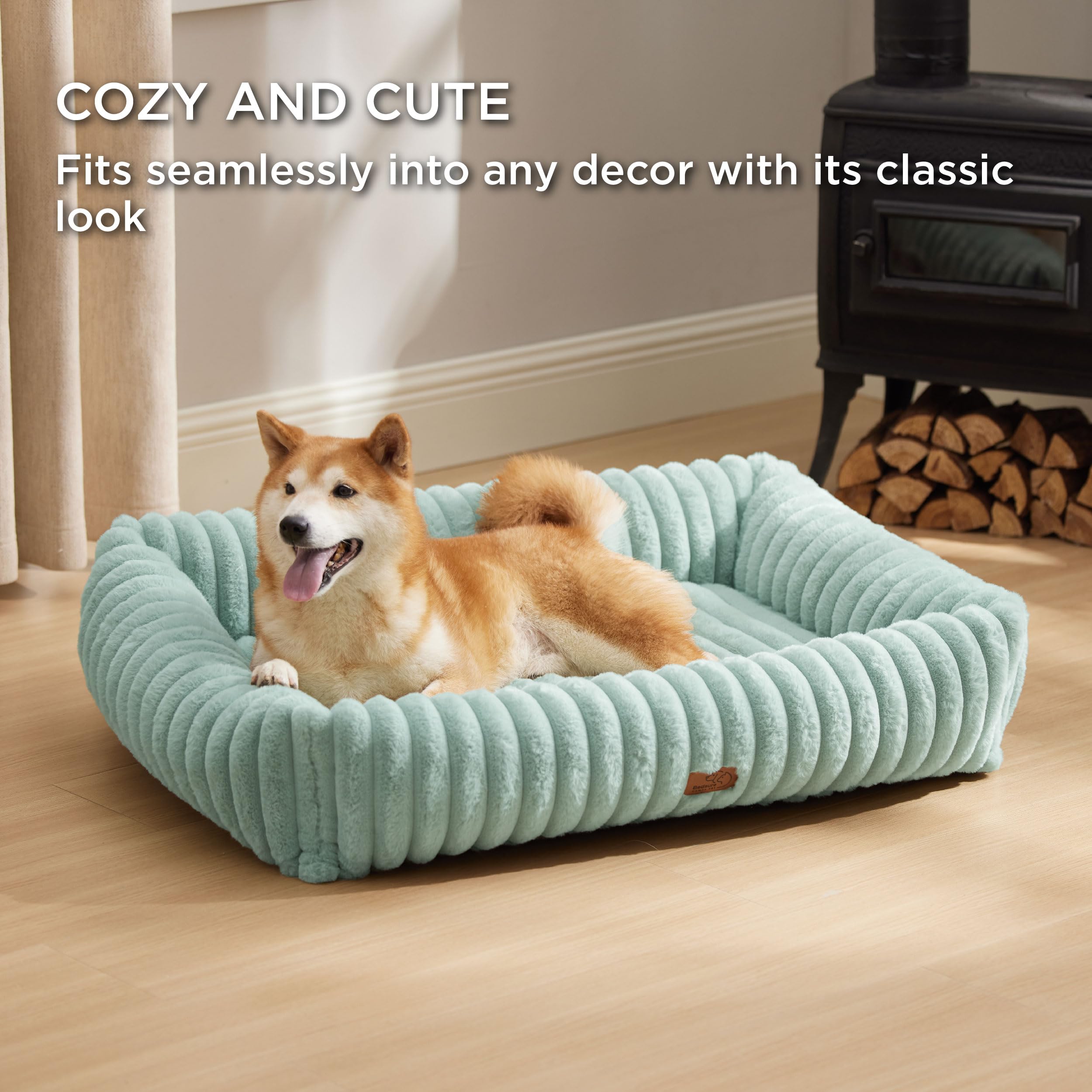 Bedsure Washable Dog Bed For Large Dogs - Cute Furry Puppy Beds, Rectangle Orthopedic Corduroy Fleece Pet Beds With Removable Zi