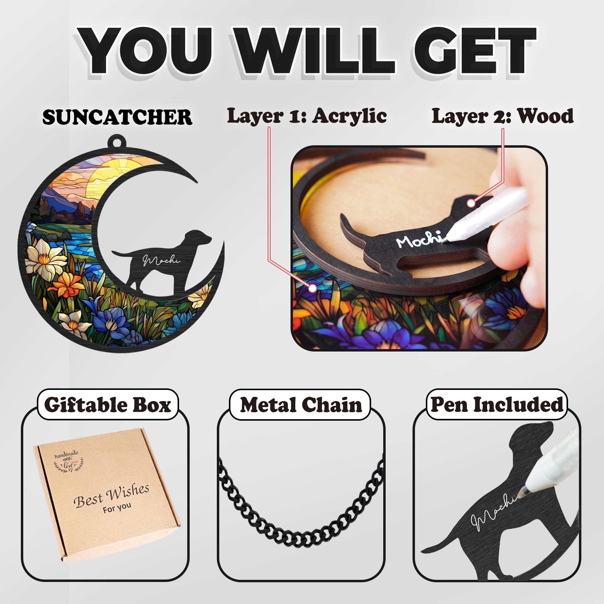 6'' Shih Tzu Dog Memorial Suncatcher Personalized Name Dog Breed Pet Ornament Window Car Hanging Sympathy Gift For Loss Of Pet P