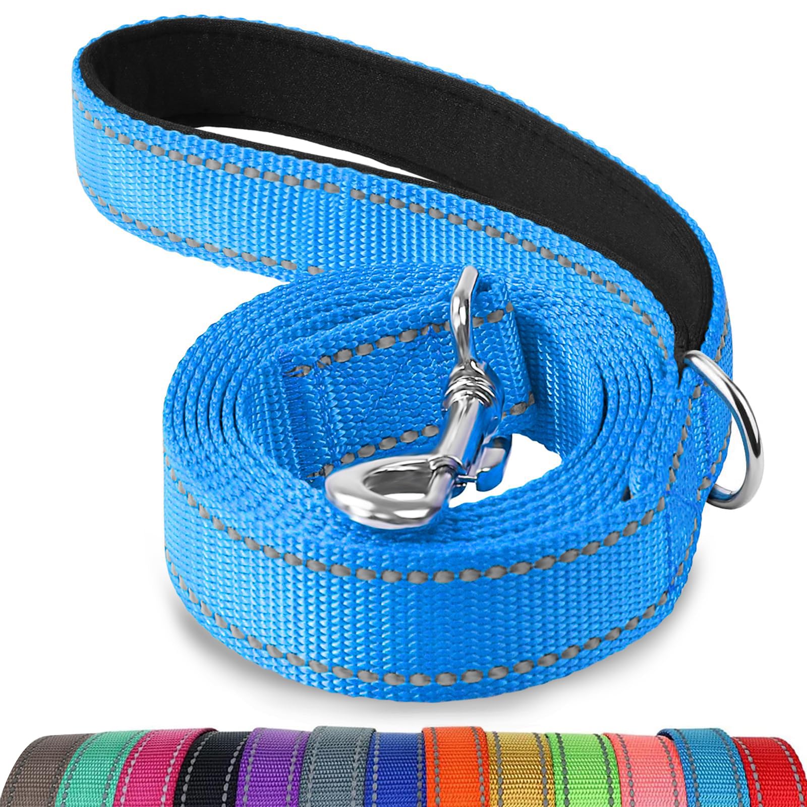 Joytale Double-Sided Reflective Dog Leash, 6 Ft/5 Ft/4 Ft, Padded Handle Nylon Dogs Leashes For Small & Medium Dogs Walking, Sky Blue, 5Ft
